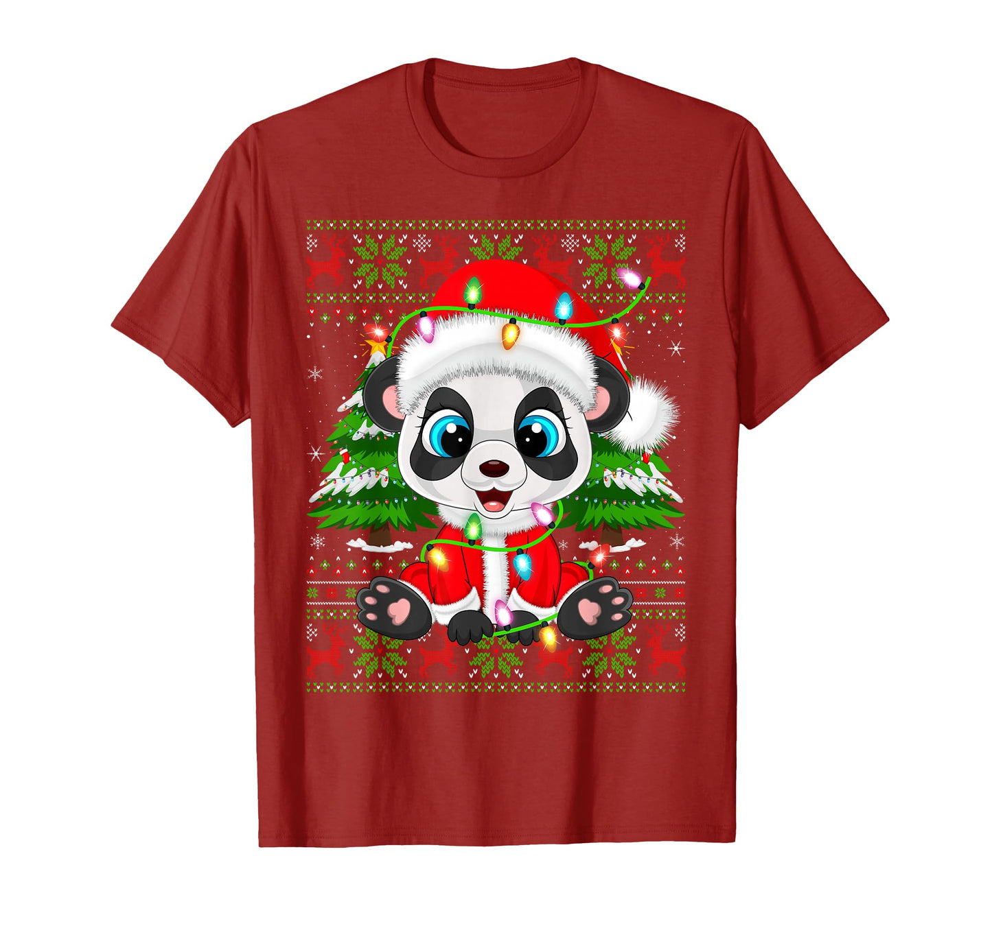Panda Christmas Lights Santa Costume Ugly Xmas Sweaters T-Shirt
