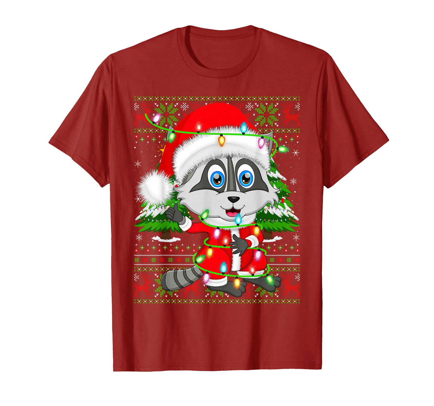 Raccoon Christmas Lights Santa Costume Ugly Xmas Sweaters T-Shirt