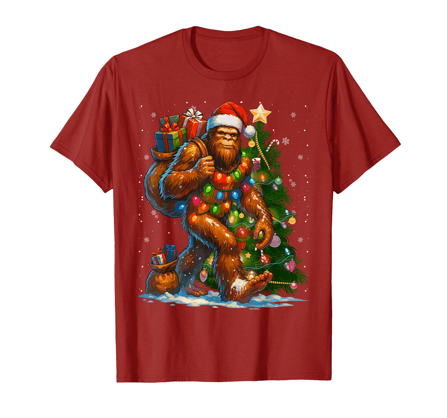 Merry Christmas Pajamas Bigfoot Christmas Tree Lights Boys T-Shirt
