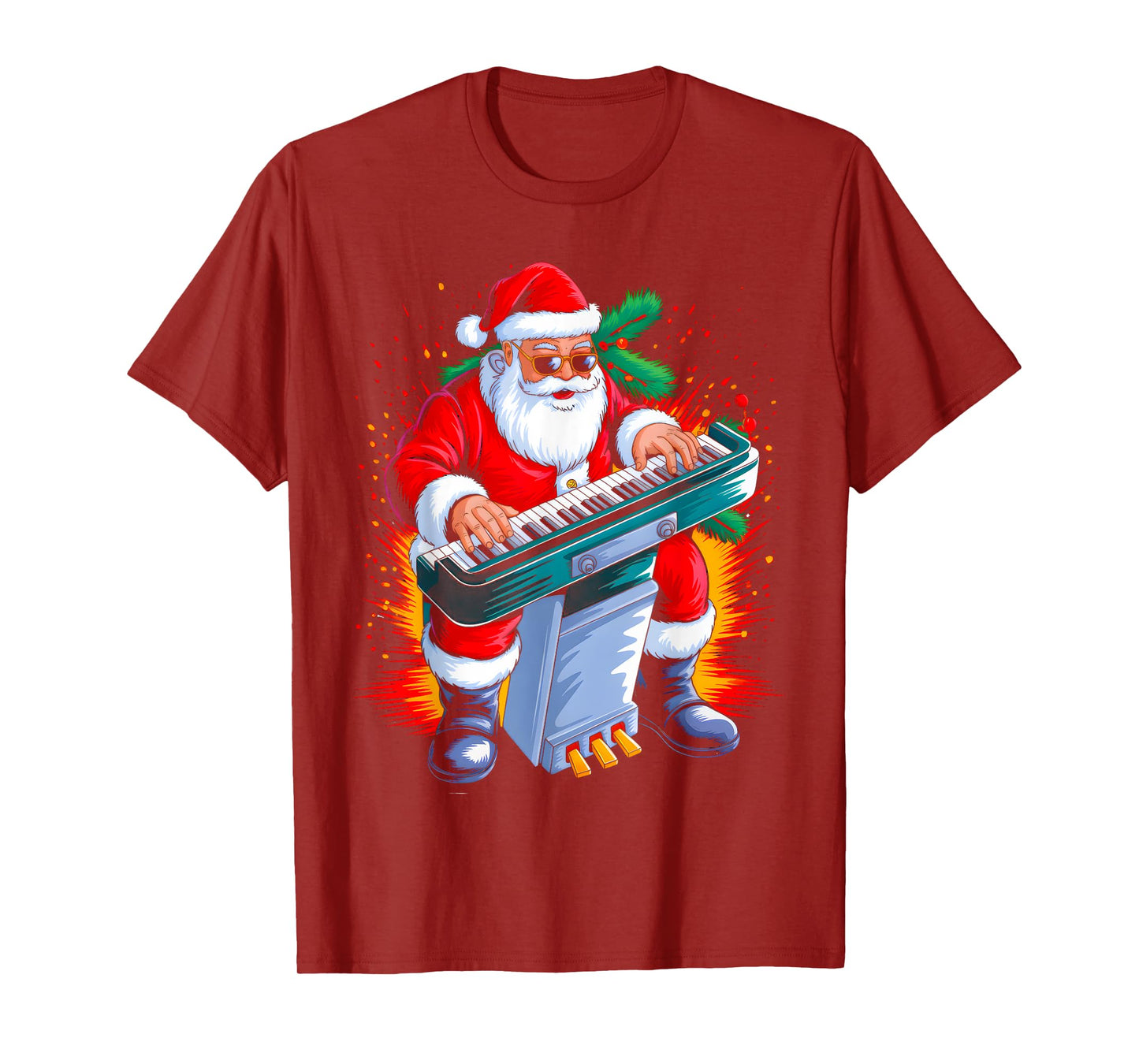 Piano Santa Playing Drums Funny Christmas Music Lover Boys T-Shirt
