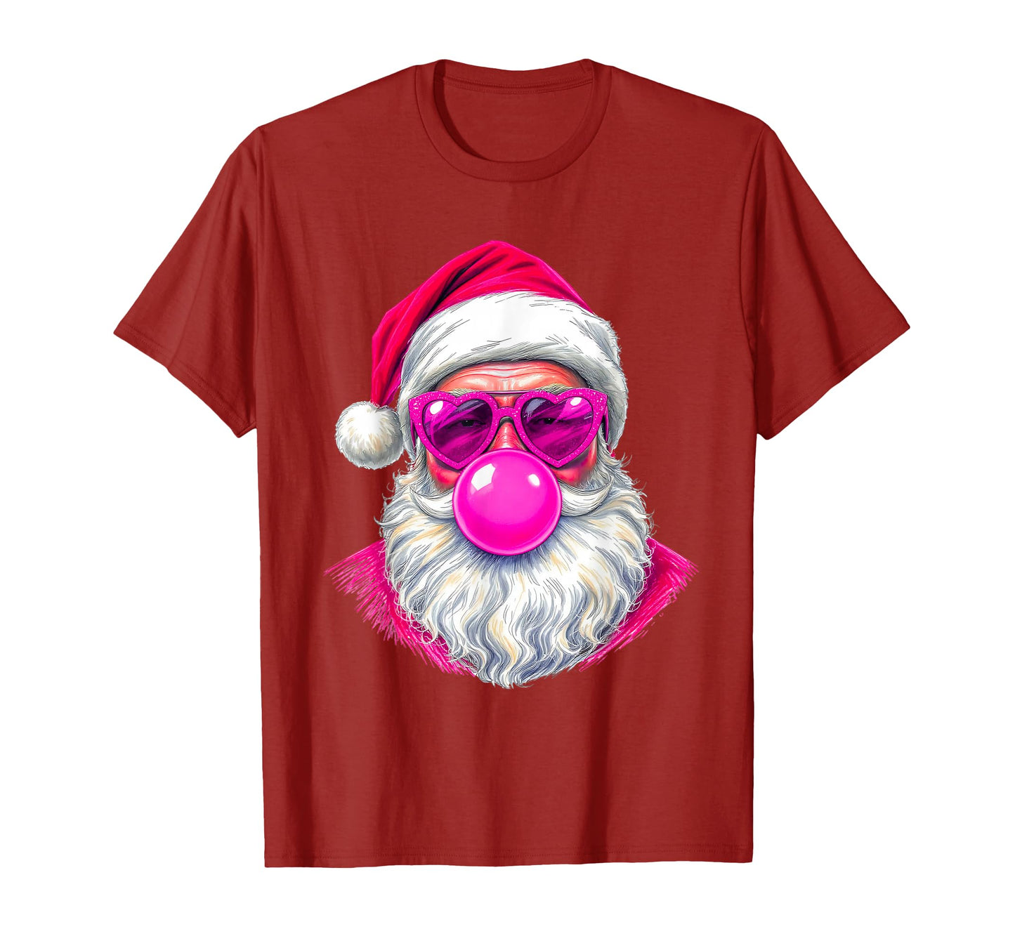 Vintage Retro Santa Christmas Bubble Gum Pink Sunglasses T-Shirt