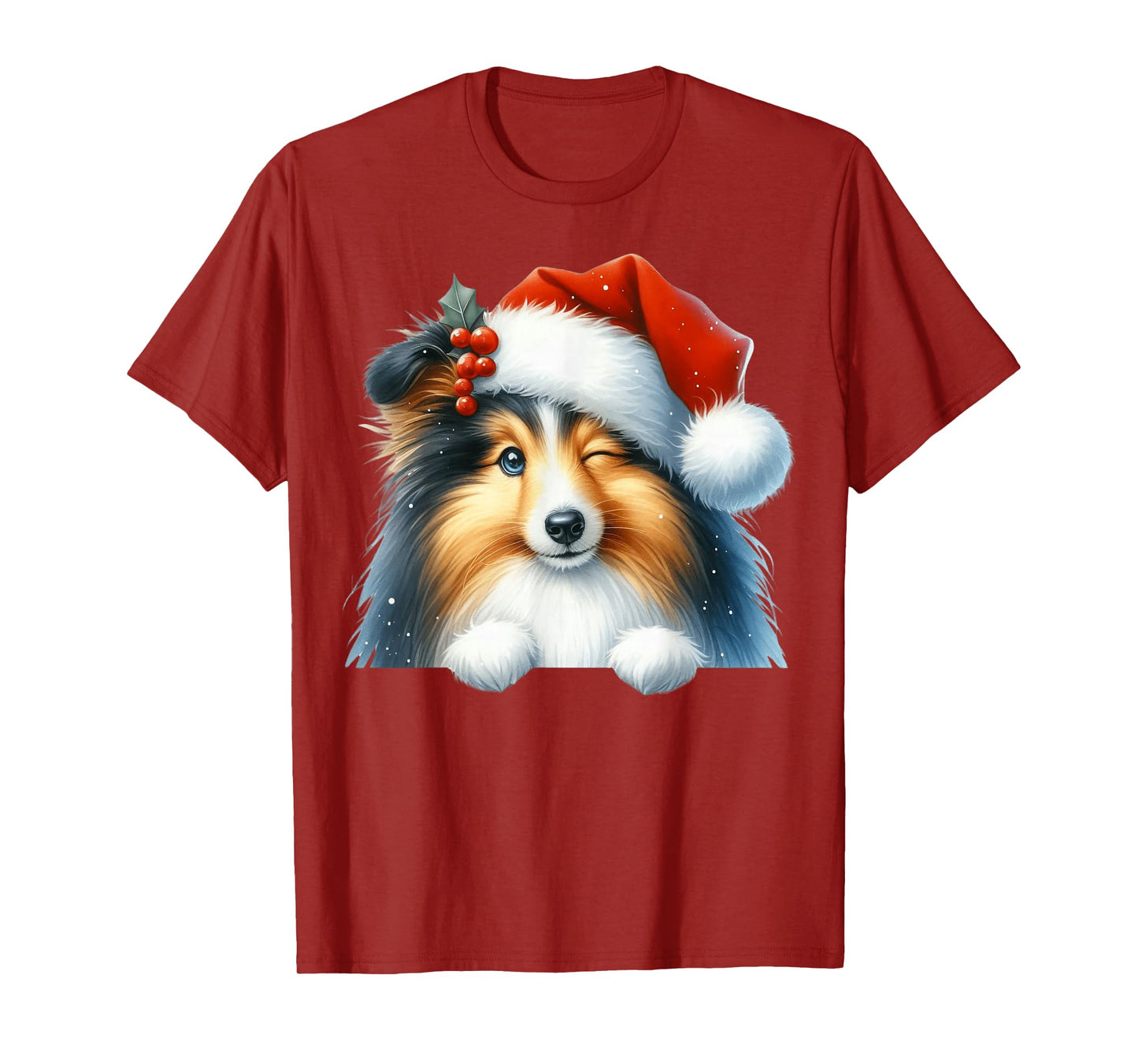 Shetland Sheepdog Dog Christmas Santa Hat Dog Mom Dad T-Shirt
