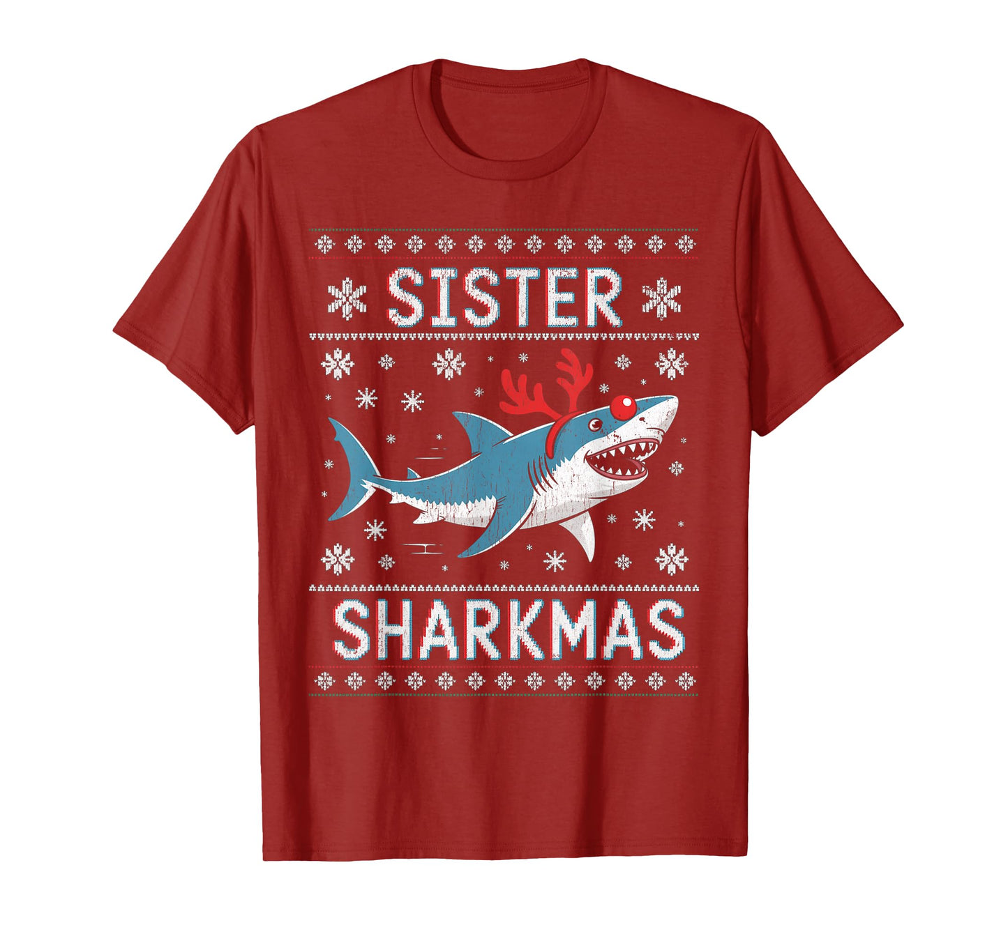 Sister Sharkmas Funny Shark Santa Hat Ugly Christmas Sweater T-Shirt