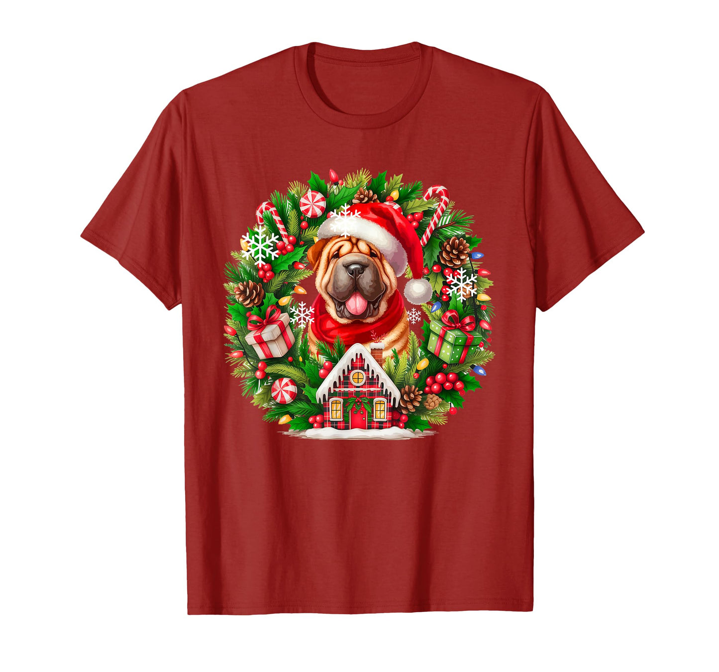 Santa Shar Pei Christmas Floral Circle Matching Owner Kids T-Shirt