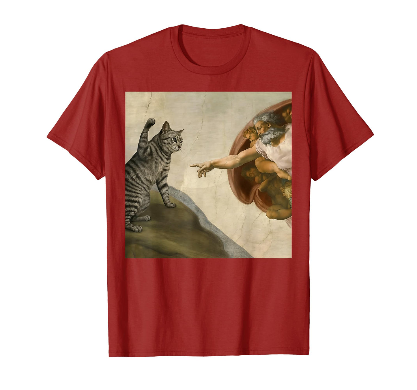 Funny Cat Meme in Creation of Adam Parody T-Shirt for Men Women Kids