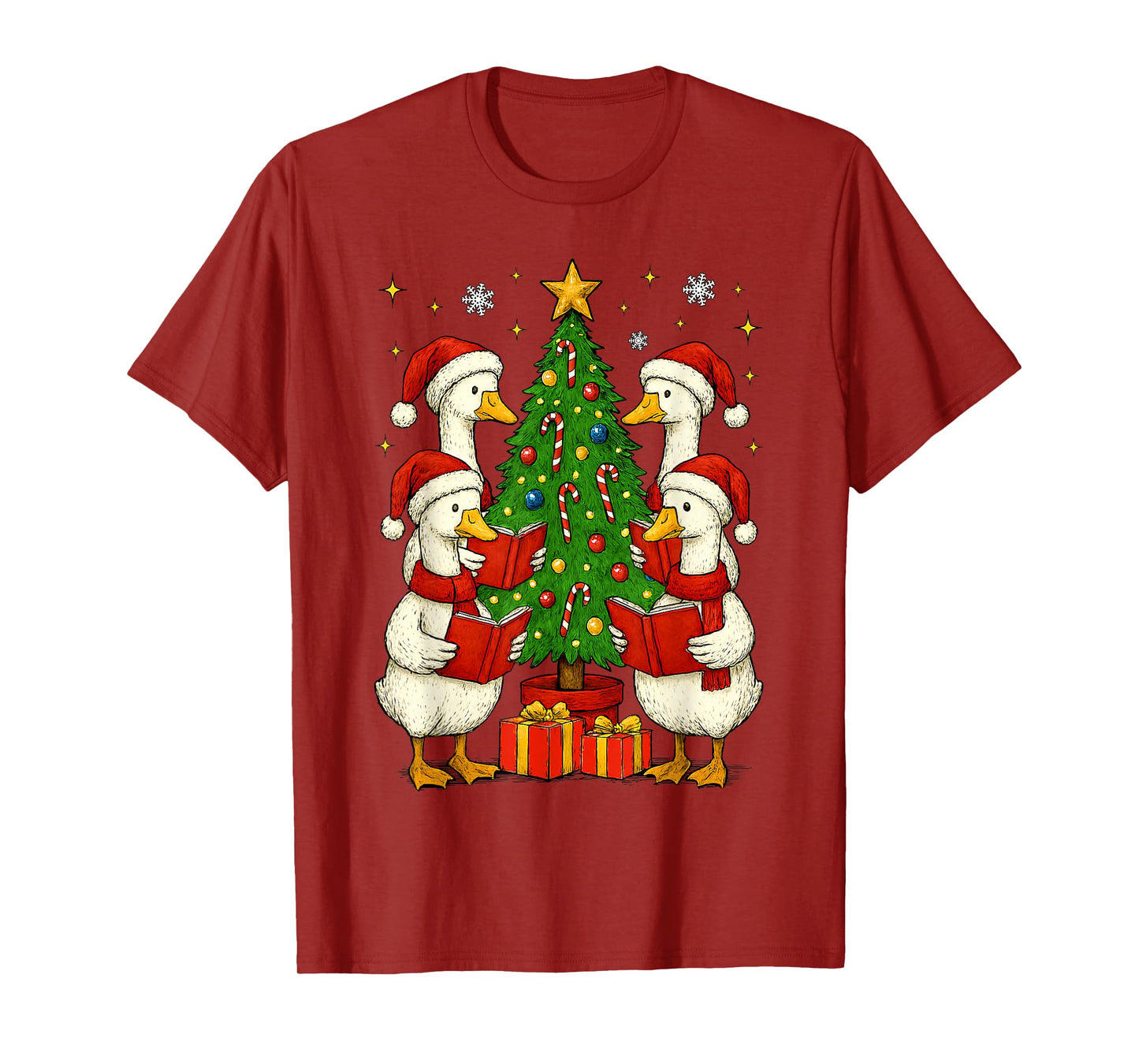 Funny Silly Goose Christmas Singing Geese Xmas Tree Caroling T-Shirt