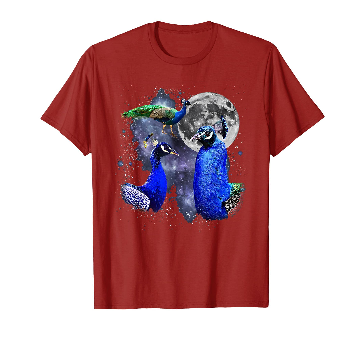 Retro Three Peacock Howling at The Moon Wildlife Bird Lovers T-Shirt