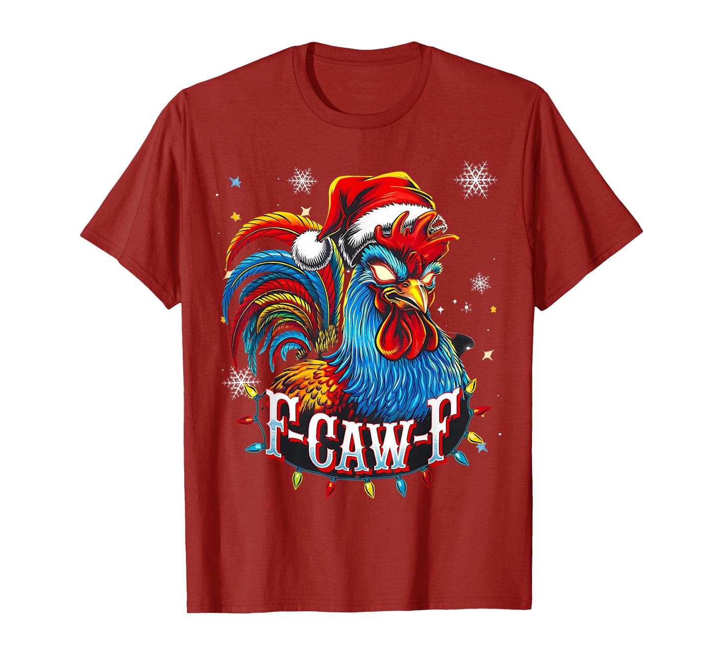 Funny Chicken Christmas Rooster Santa Hat F-CAW-F Humor Xmas T-Shirt