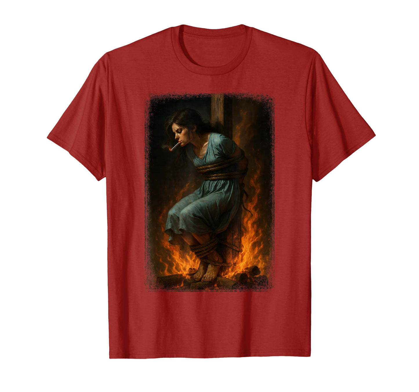 Witch Lighting Cigarette with Flames Occult Unholy Funny T-Shirt