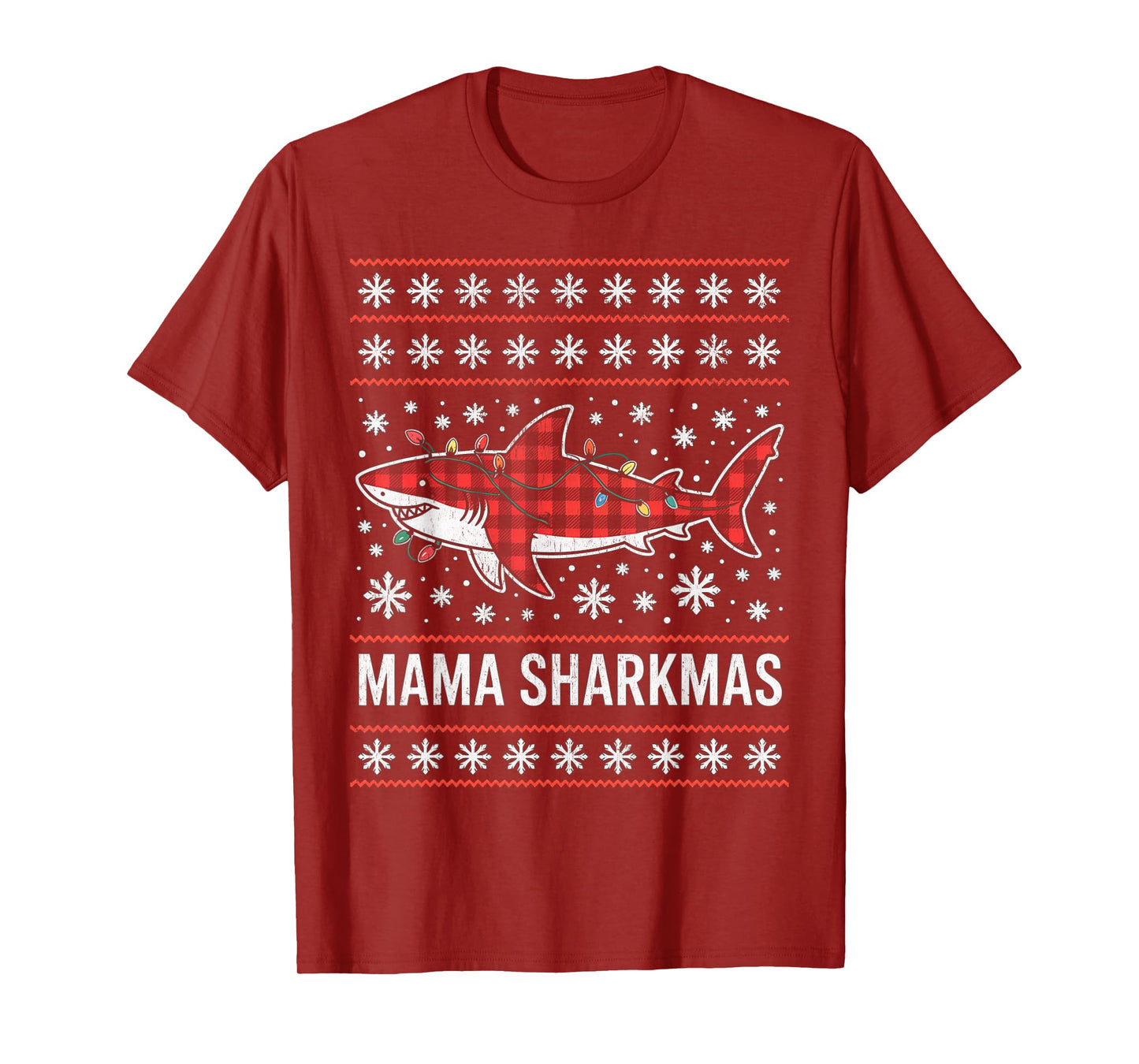 Mama Sharkmas Funny Shark Santa Hat Ugly Christmas Sweater T-Shirt