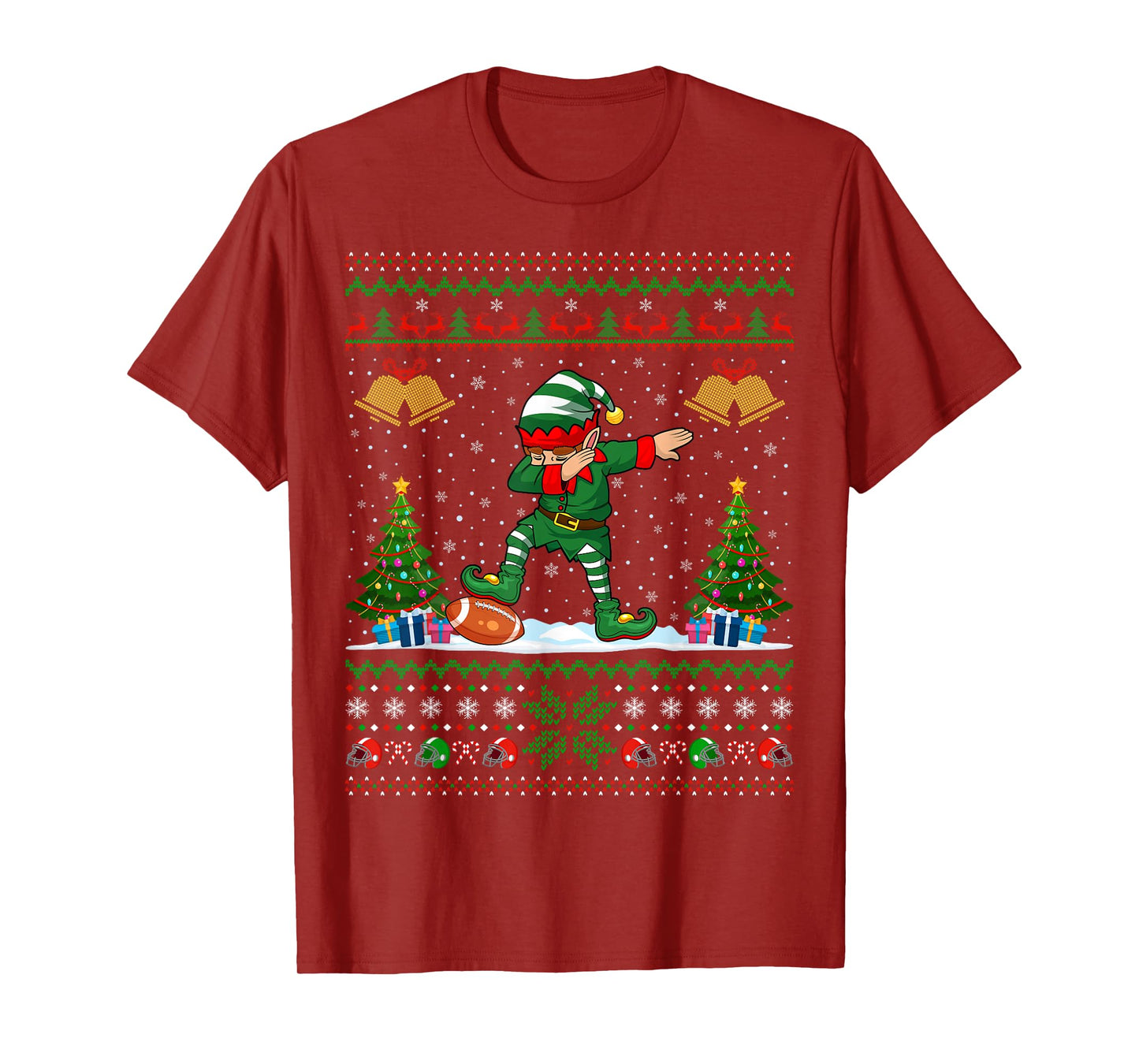 Ugly Sweater Xmas Pajamas Dabbing Elf Football Christmas T-Shirt