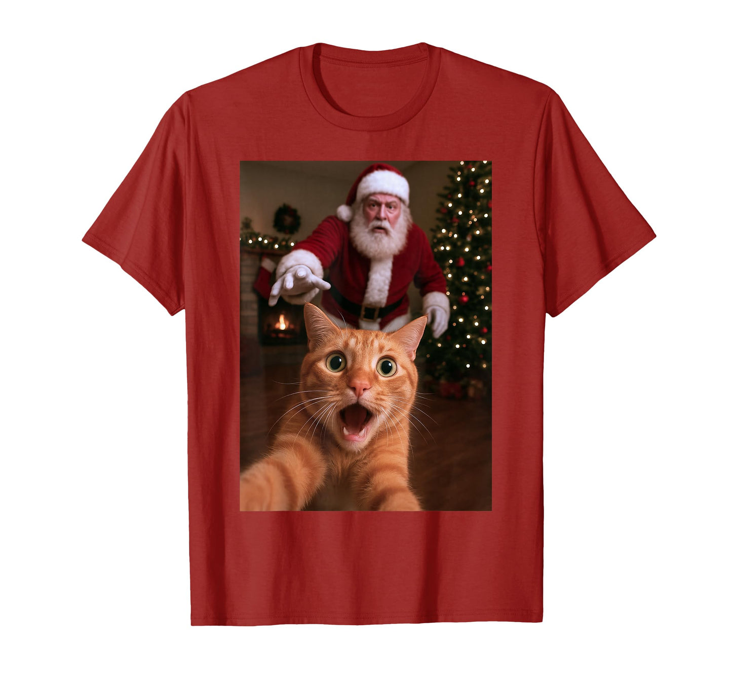 Cat Selfie Santa Claus Funny Christmas Kitty Humor T-Shirt