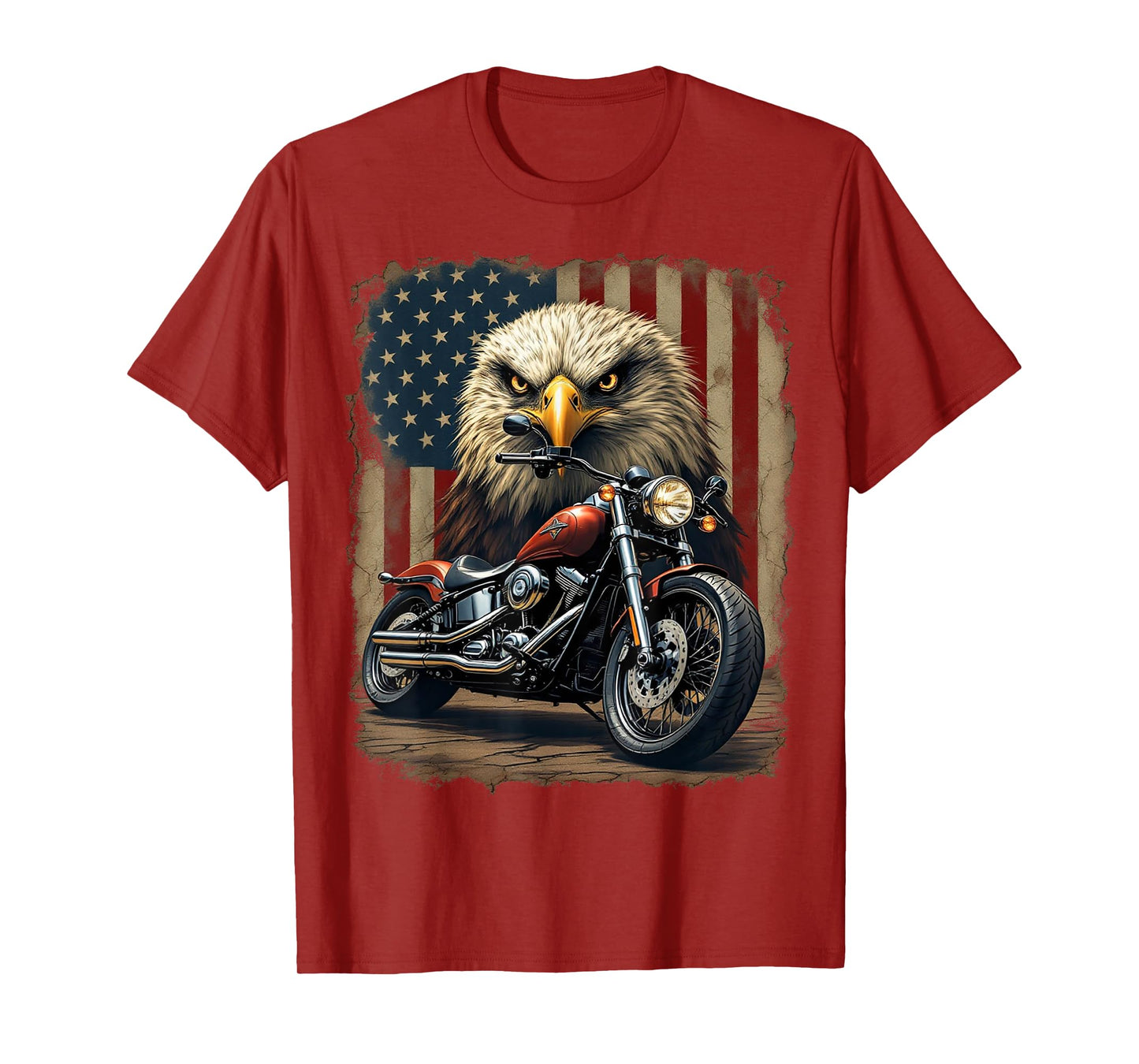 Motorcycle USA Flag Retro Biker Chopper T-Shirt
