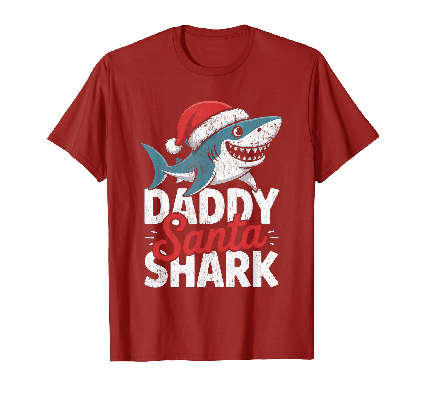 Papa Sharkmas Funny Shark Santa Hat Ugly Christmas Sweater T-Shirt