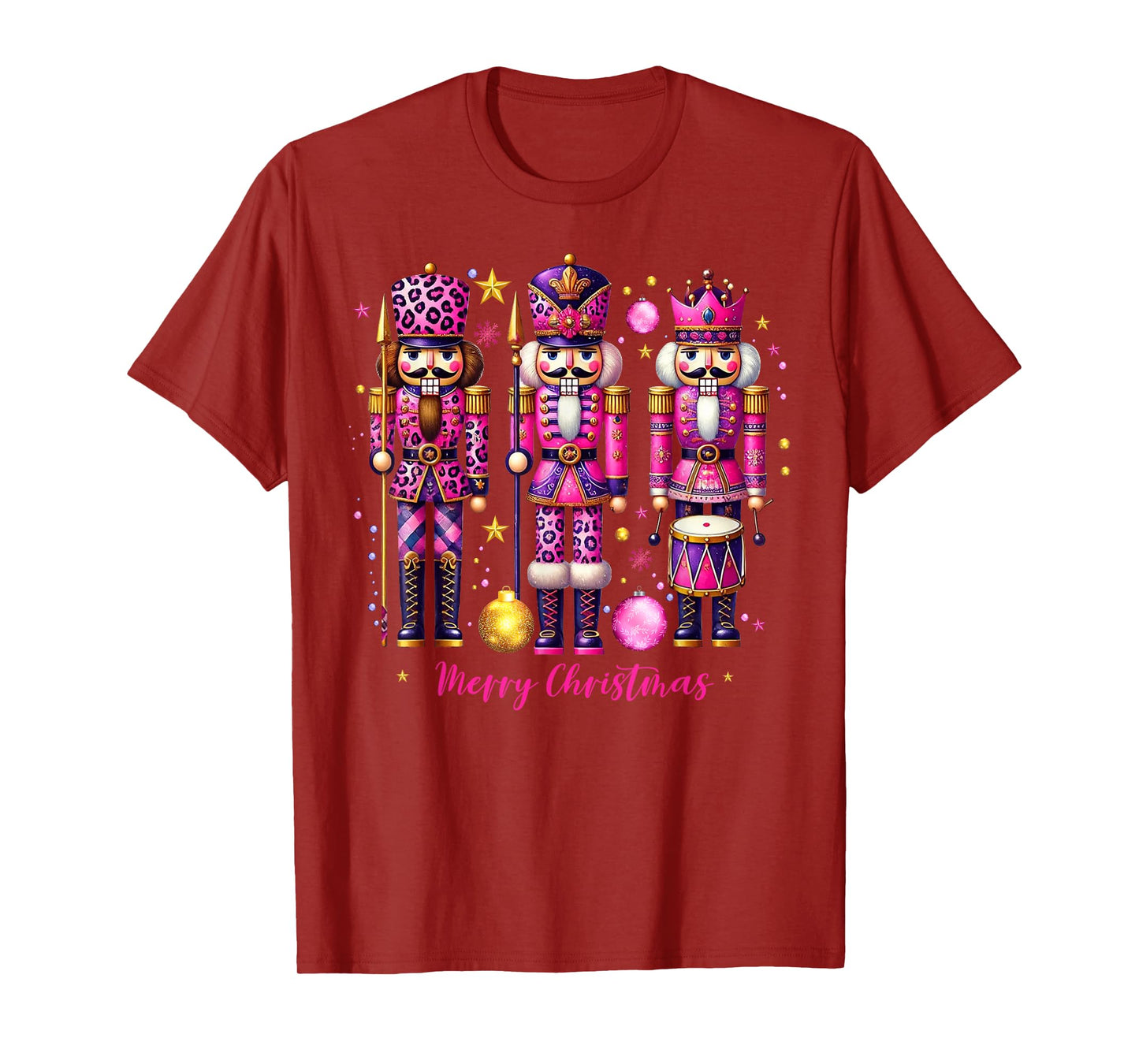 Leopard Nutcracker Pink Christmas 2024 Xmas Pajamas Matching T-Shirt