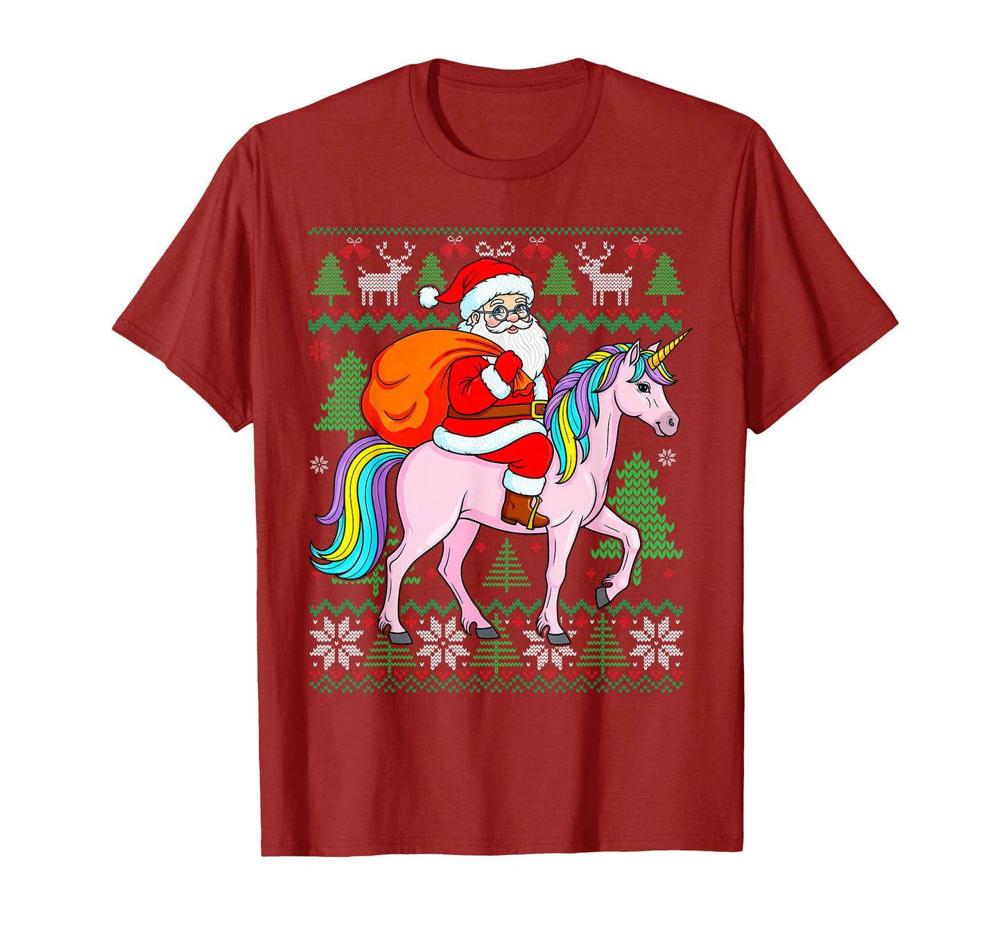 Christmas Girls Santa Claus Pink Unicorn Kids Womens Mom T-Shirt