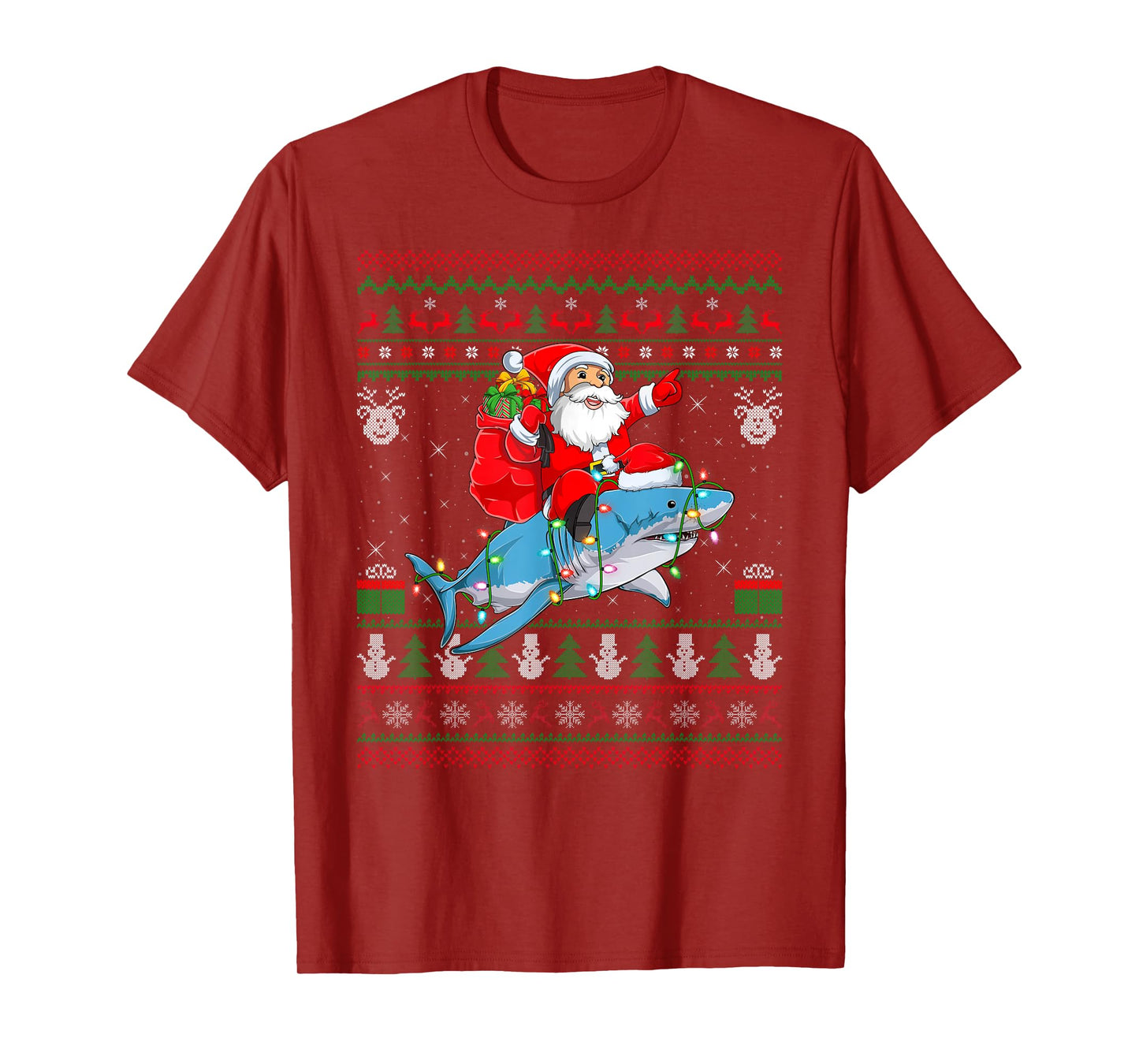 Funny Santa Riding Shark Ugly Christmas Sweaters Sharkmas T-Shirt