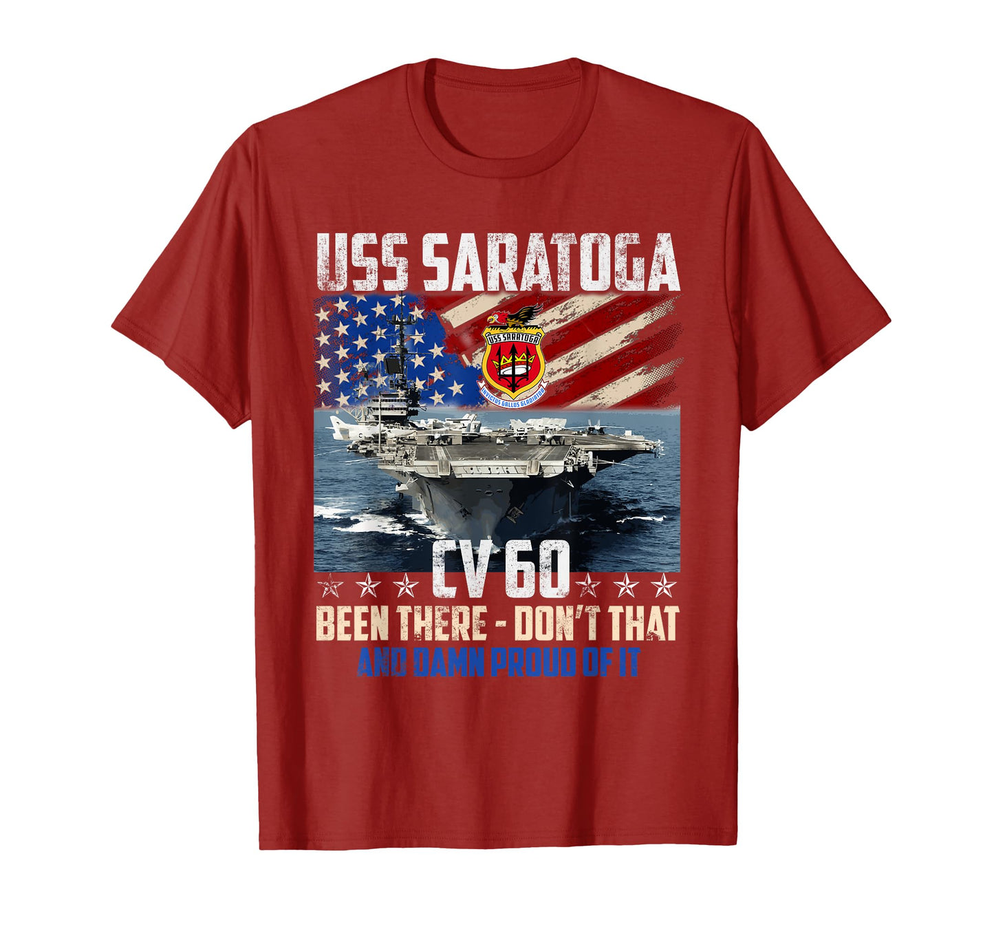 USS Saratoga CV-60 Aircraft Carrier Veteran USA Flag Vintage T-Shirt