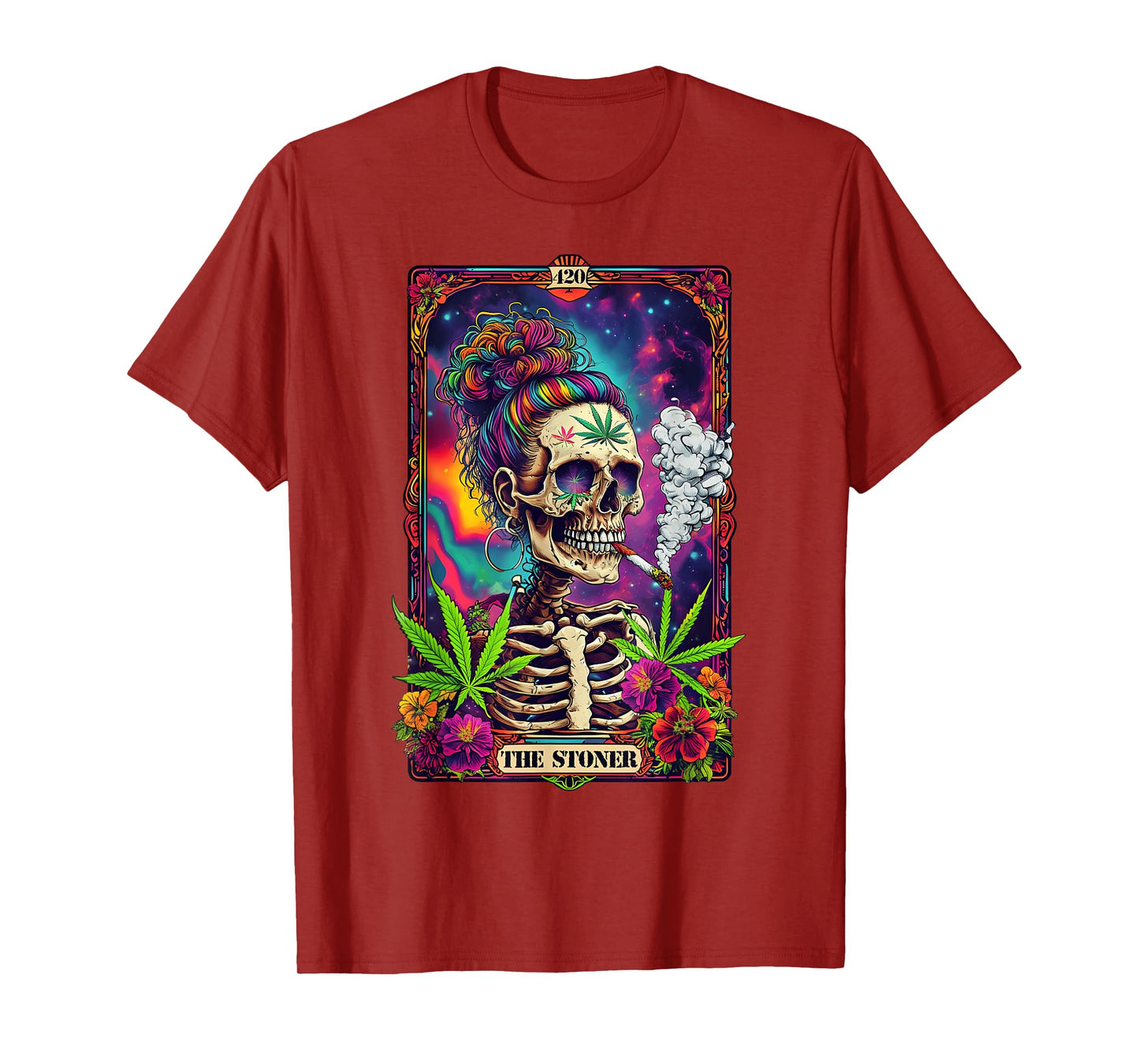 Tarot Card The Stoner 420 Cannabis Weed Skeleton Retro Style T-Shirt