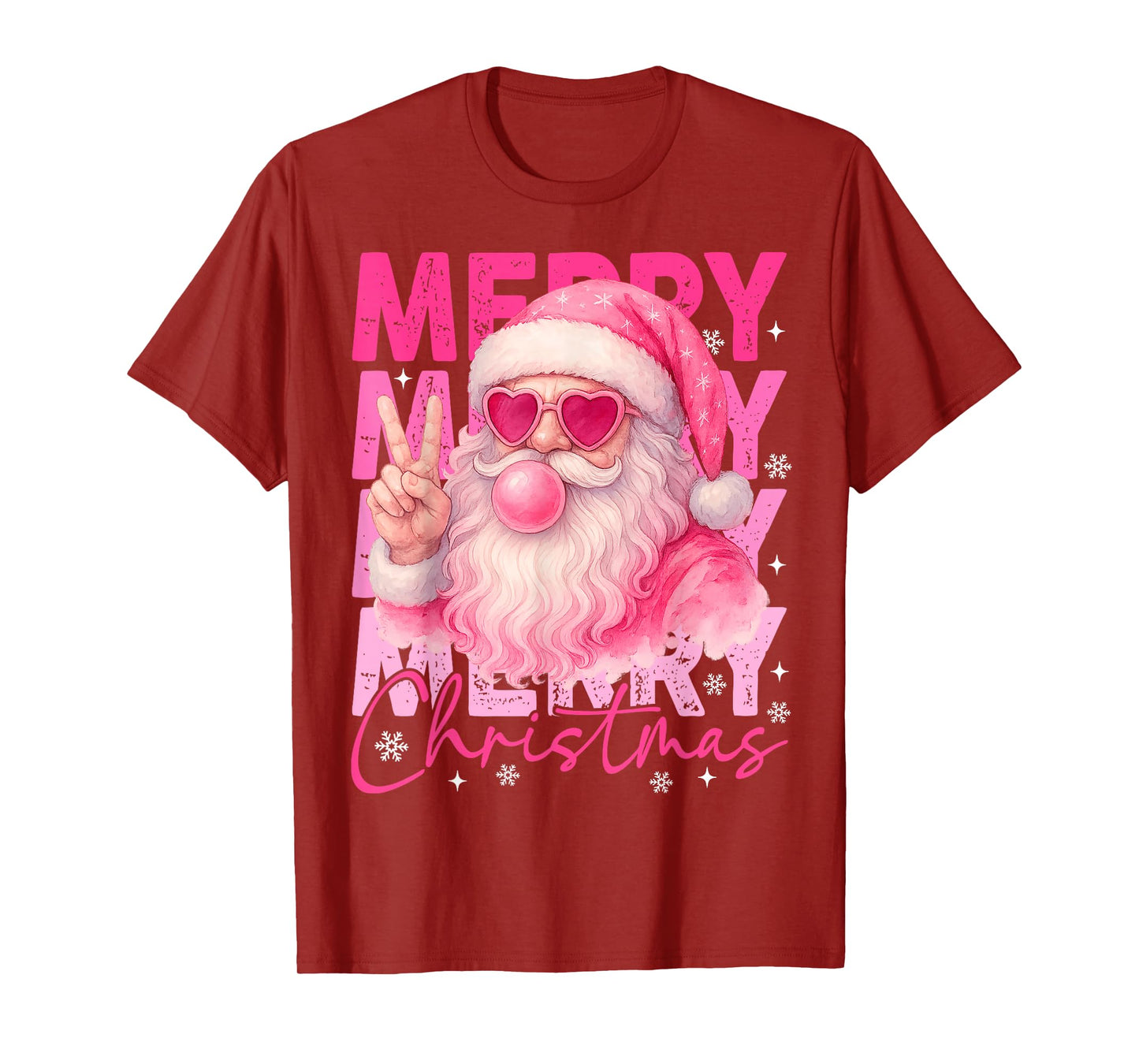 Merry Christmas Retro Pink Santa Bubblegum Xmas Holiday T-Shirt