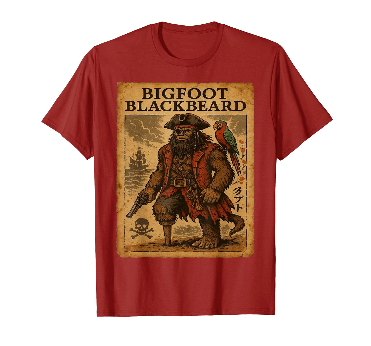 Sasquatch Blackbeard Pirate Creepy Graphic Art Poster T-Shirt