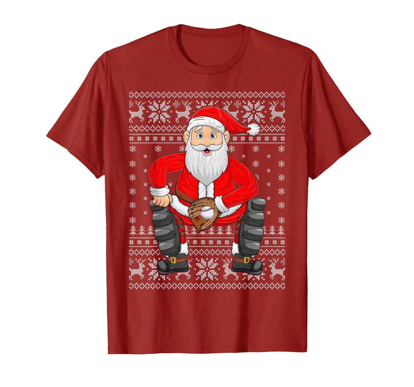Santa Playing Baseball Catcher Ugly Christmas Sweaters Xmas T-Shirt
