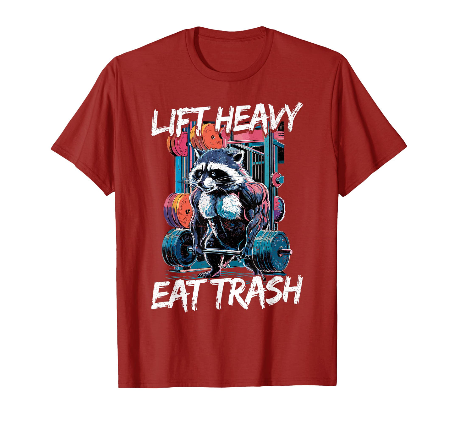 Lift Heavy Eat Trash Weightlifting Bodybuilding Gym Raccoon T-Shirt, Small, Black