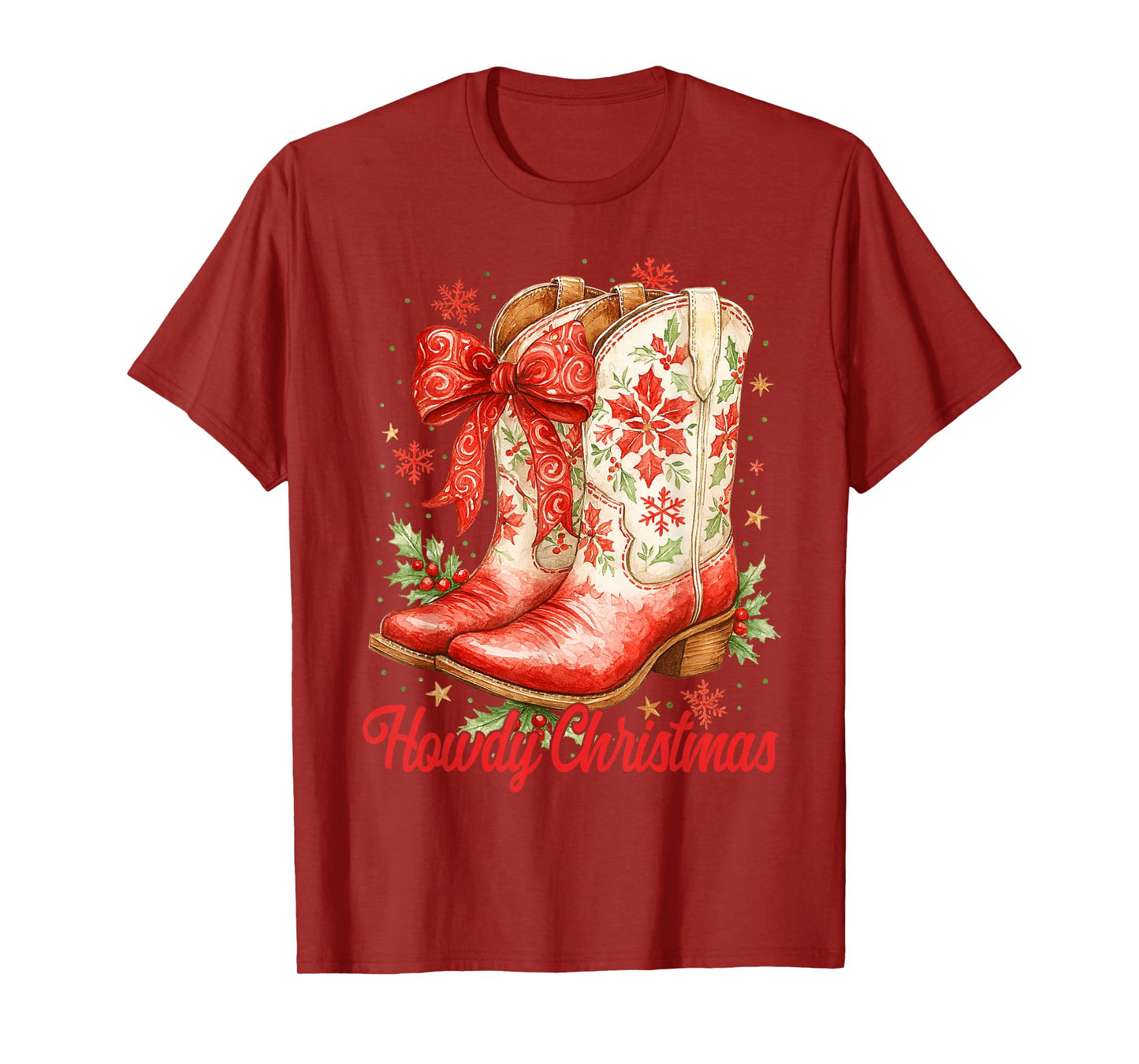 Howdy Christmas Family Pajamas Coquette Bow Cowgirl Boots T-Shirt