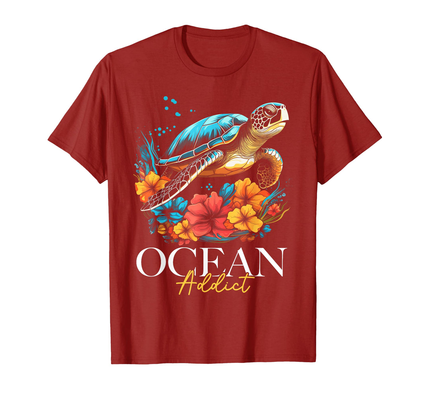 Sea Turtle Flowers Ocean Scuba Diving Diver Surfer Souvenir T-Shirt