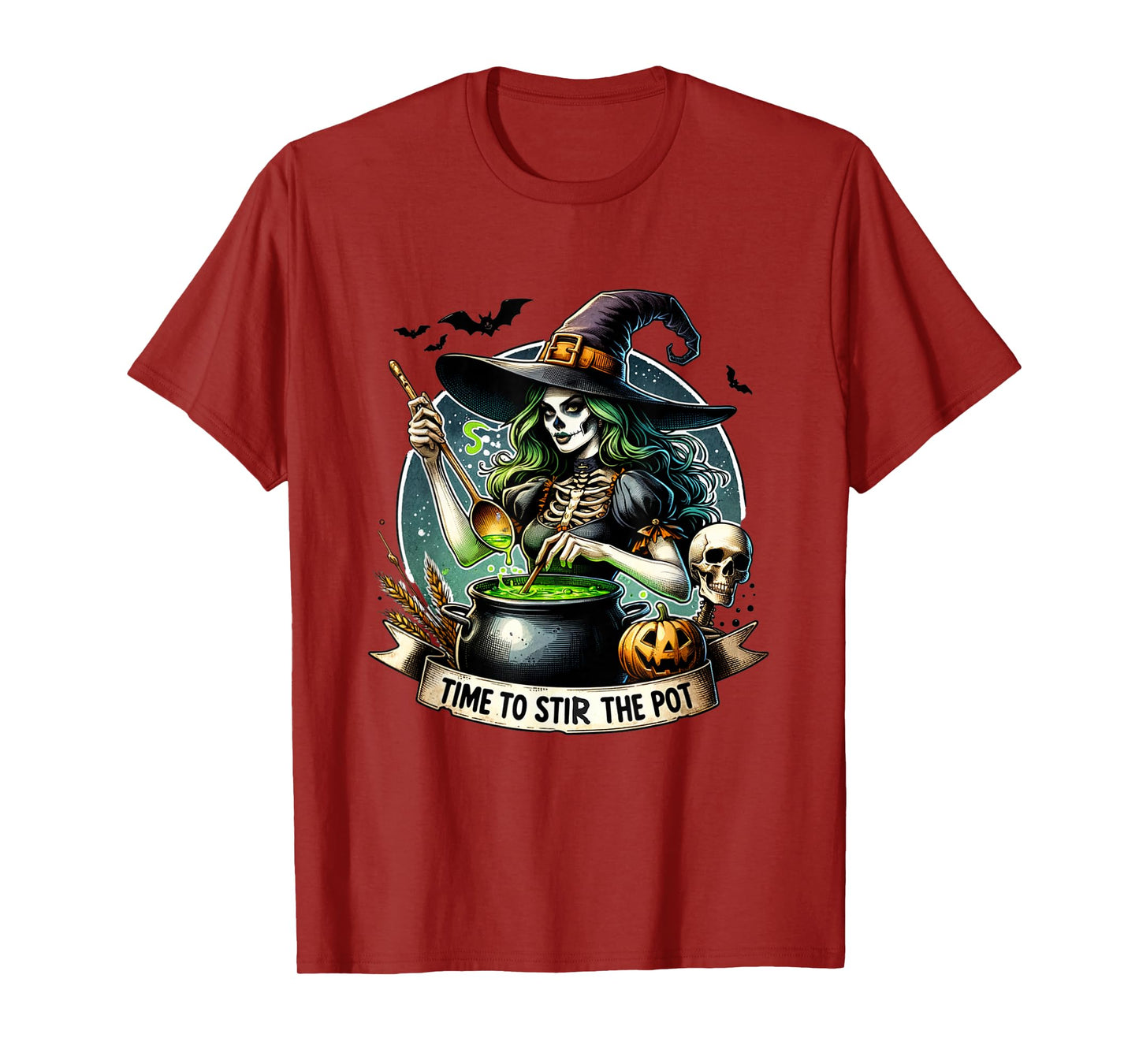 Time to Stir The Pot Zombie Woman Witch Halloween Pin-Up T-Shirt