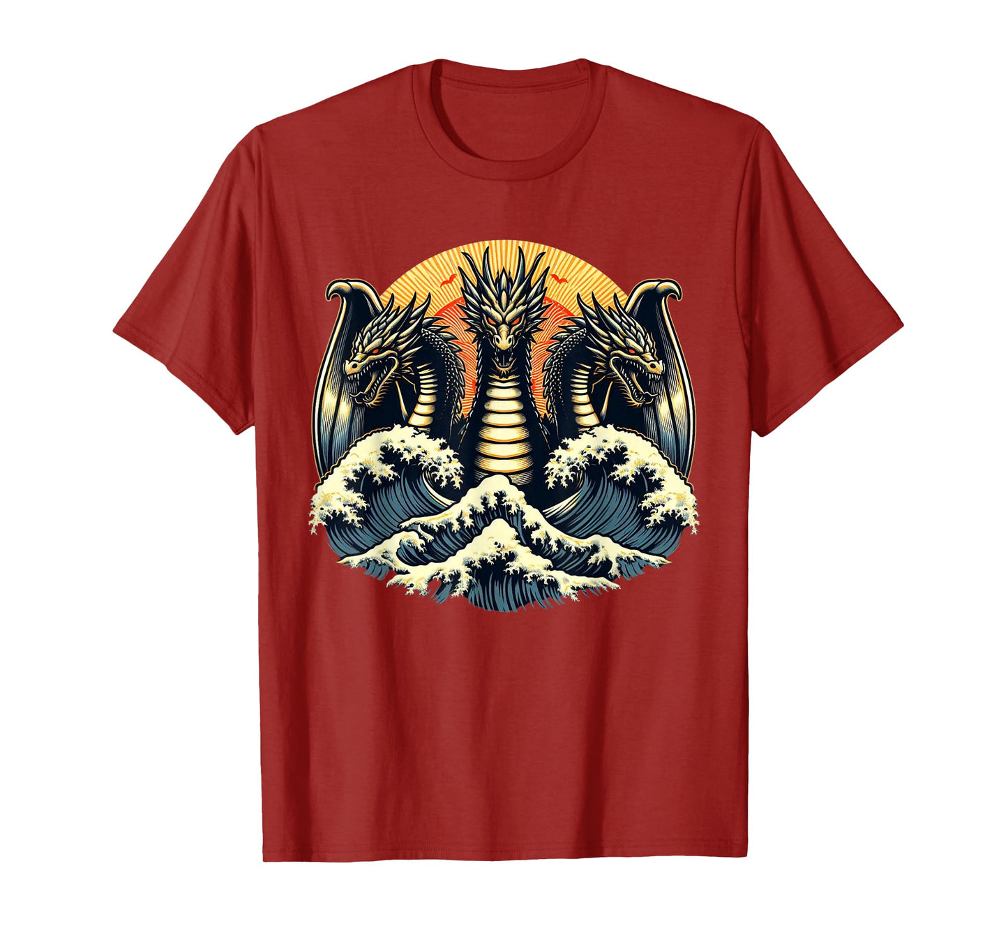 Japanese Dragon King Ghidorah Great Wave off Kanagawa Sunset T-Shirt