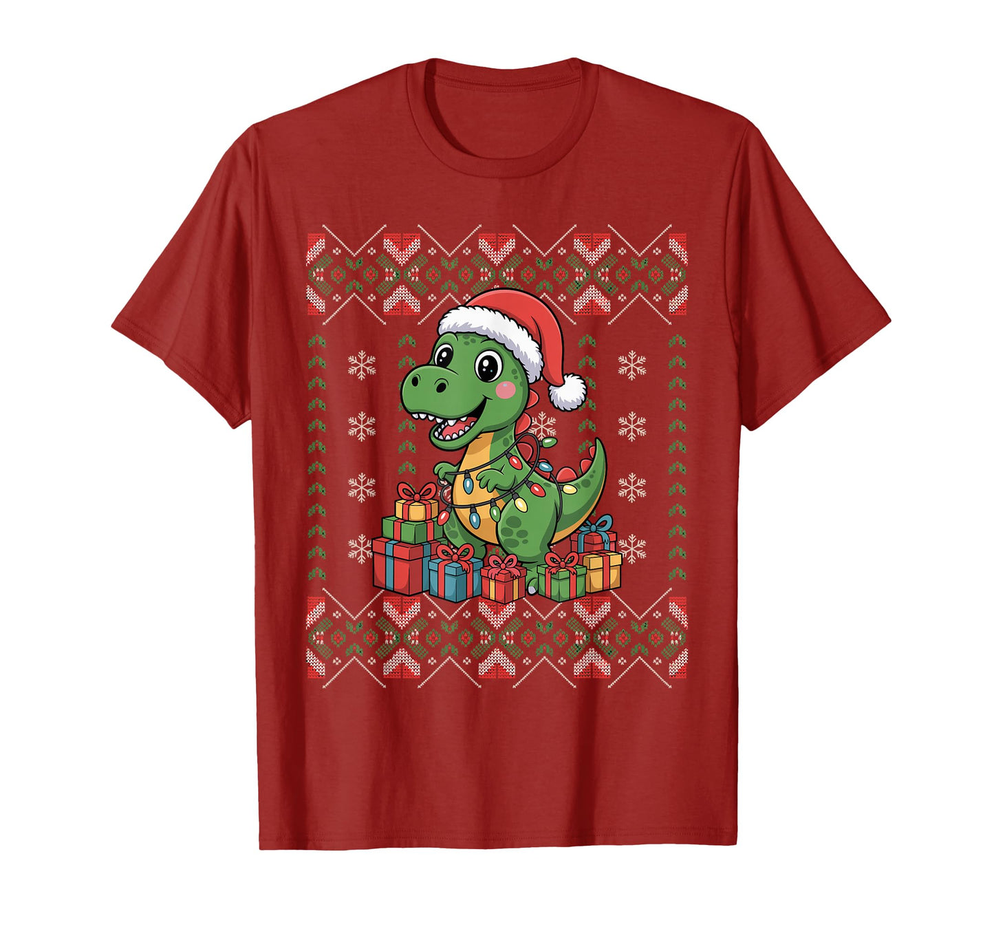 Santa Dinosaur Christmas Ugly Sweater Funny Holiday Pajamas T-Shirt