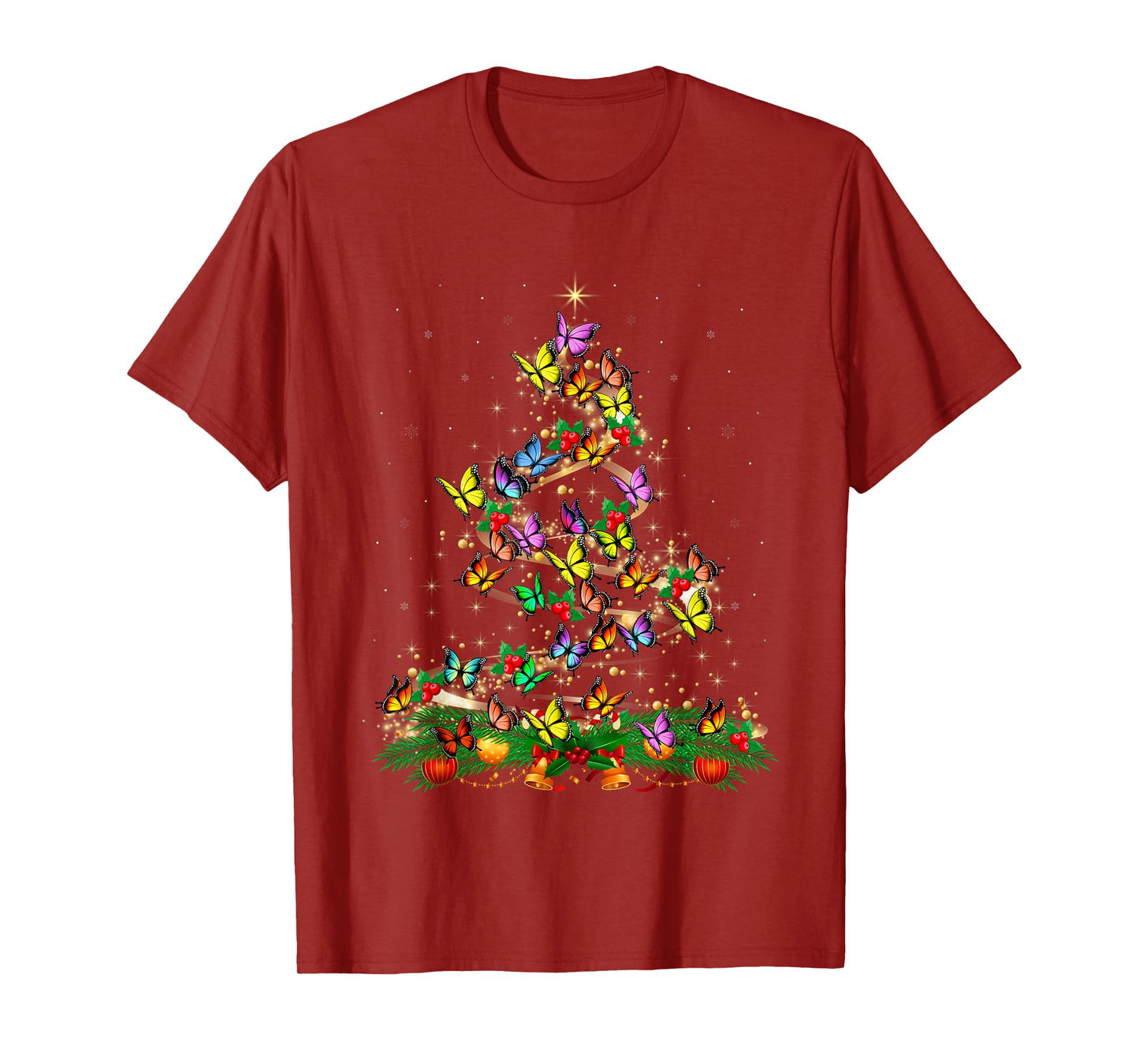 Butterfly Xmas Tree Lights Funny Butterflies Christmas T-Shirt