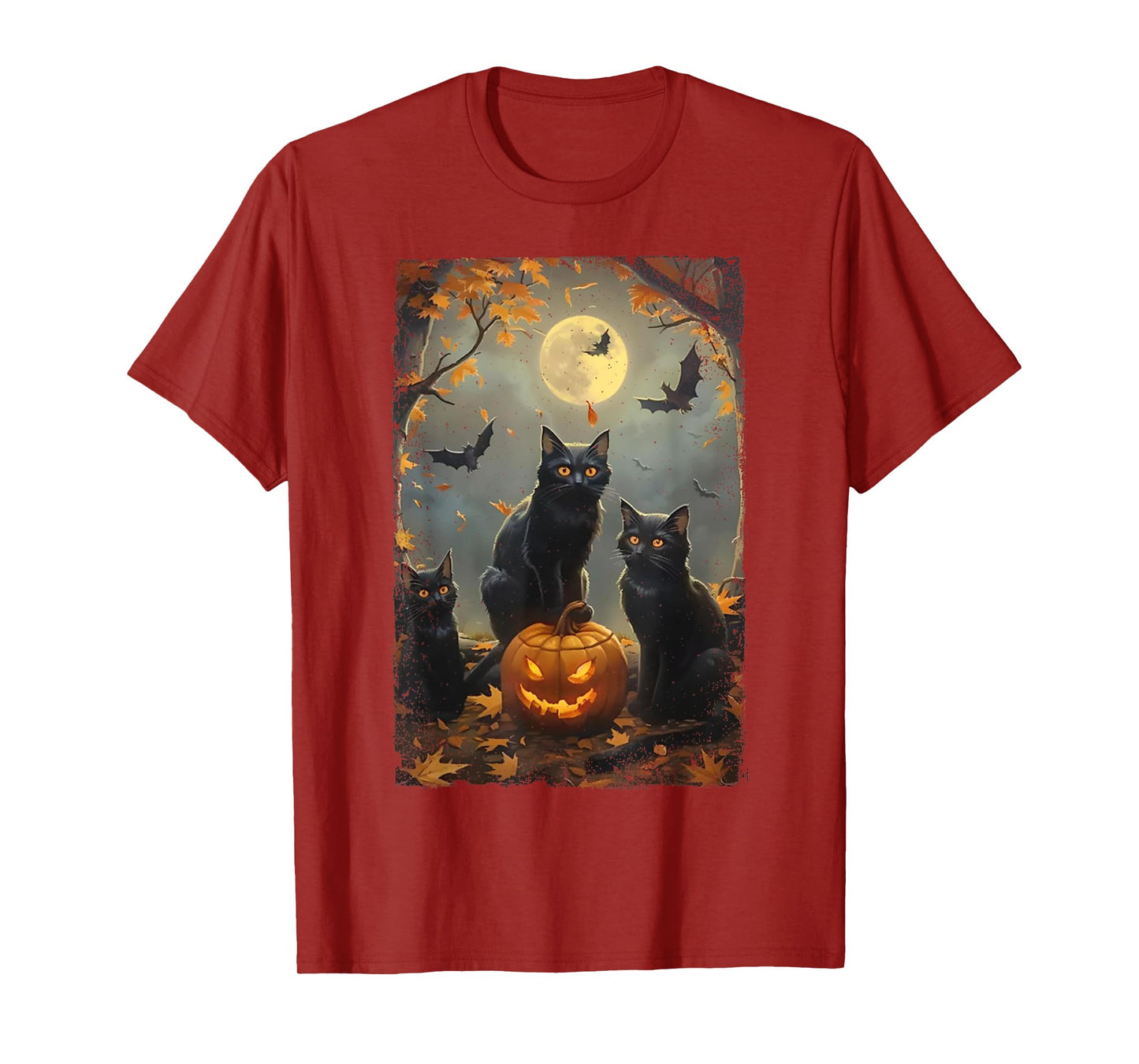 Vintage Three Black Cats Halloween Pumpkin Costume Cat Lover T-Shirt for Men Women Kids