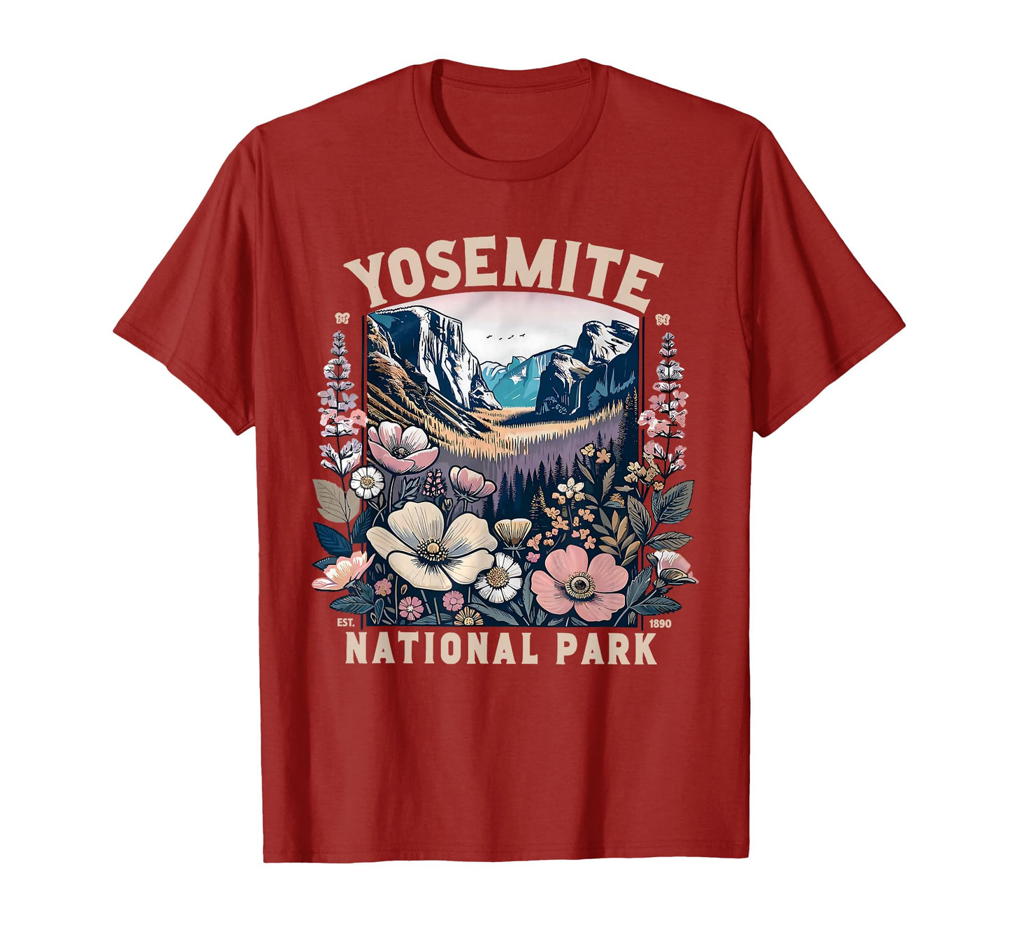Yosemite National Park Floral Vintage Womens Mens T-Shirt