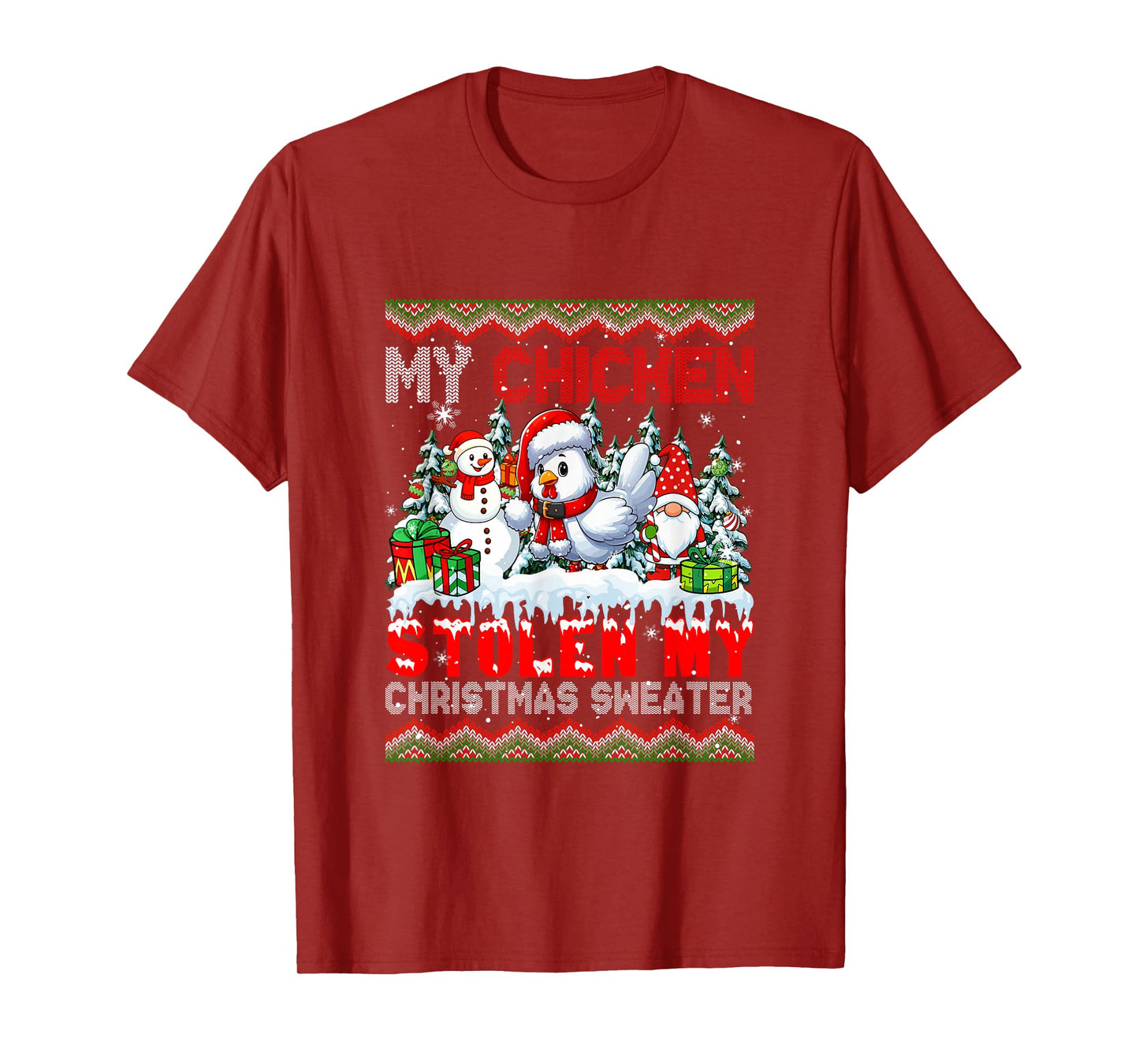My Chicken Stolen My Christmas Sweater Santa Dog Gnome T-Shirt