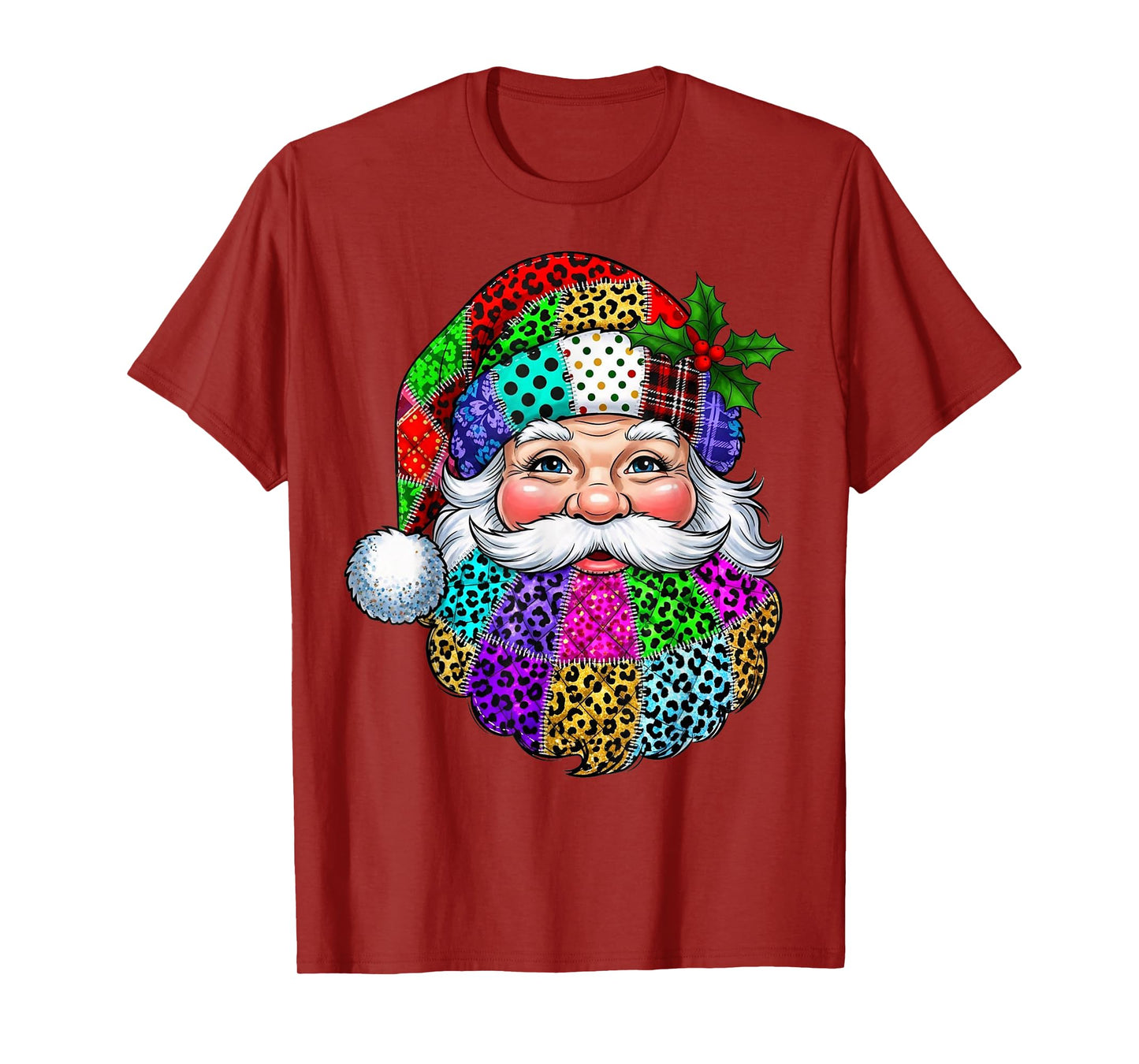 Retro Patchwork Santa Claus Christmas Funny Vintage Xmas T-Shirt