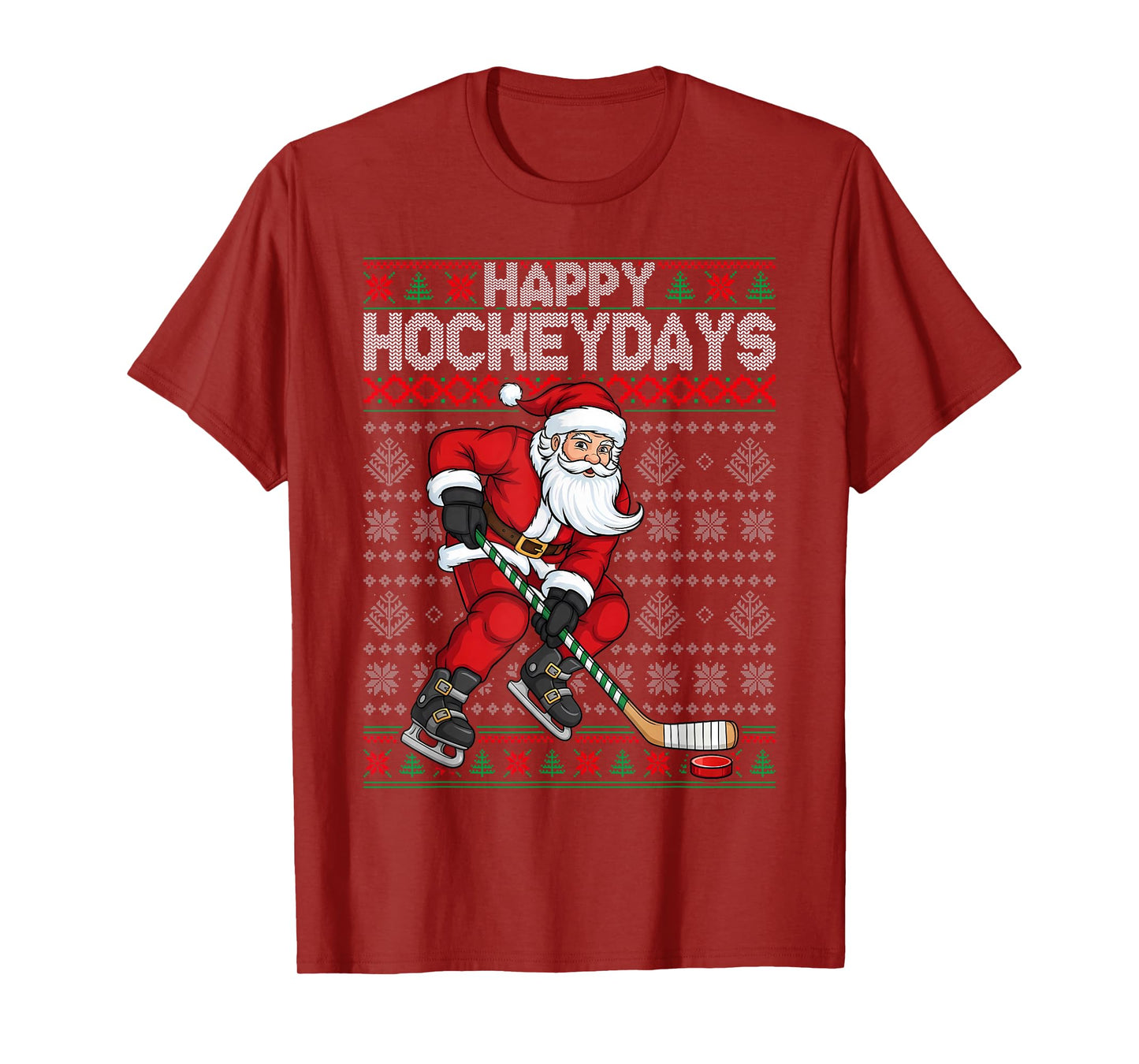 Ice Hockey Ugly Christmas Santa Claus Happy Hockeydays T-Shirt