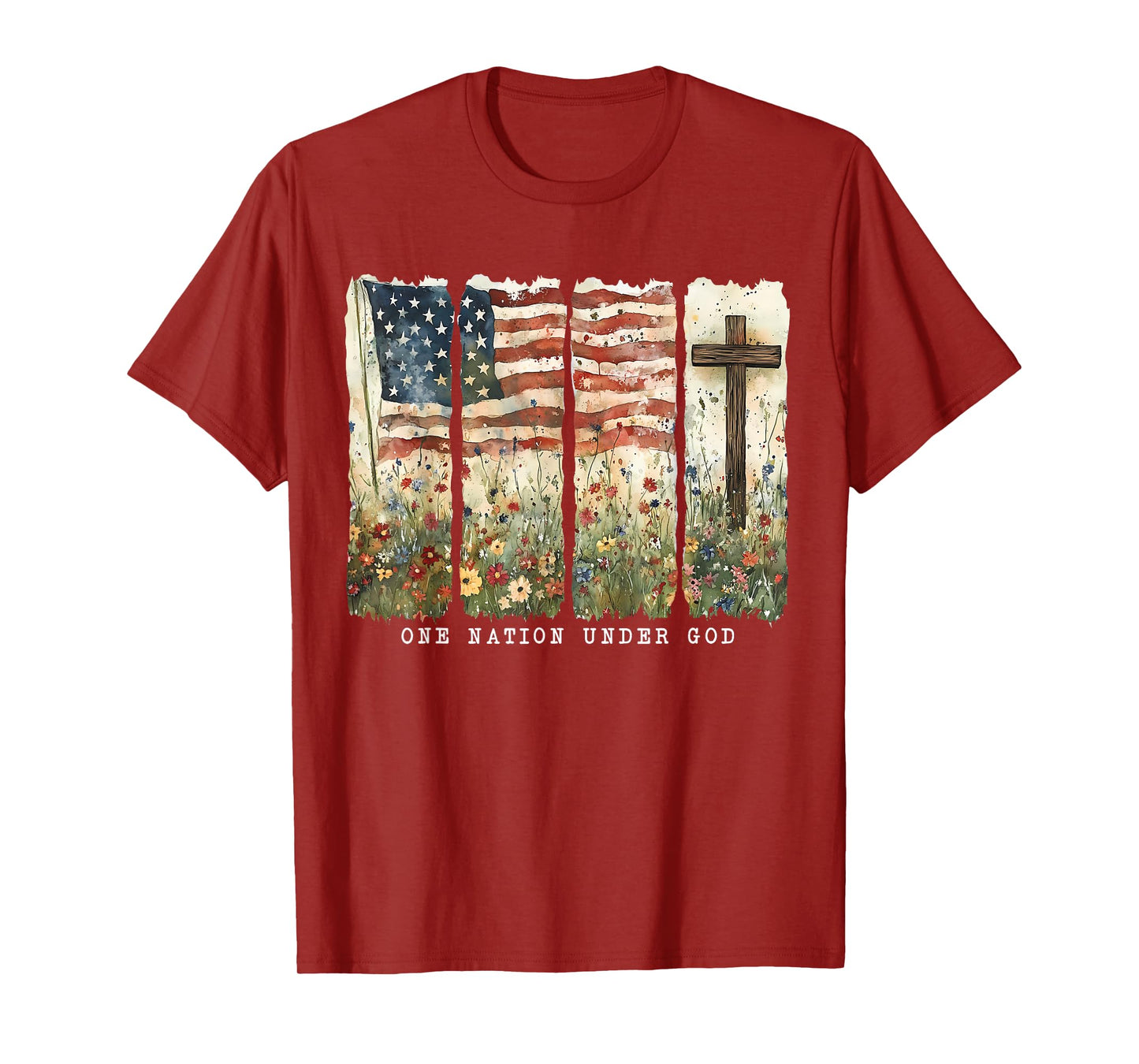 One Nation Under God Flag 4th Of July Patriotic Christian T-Shirt