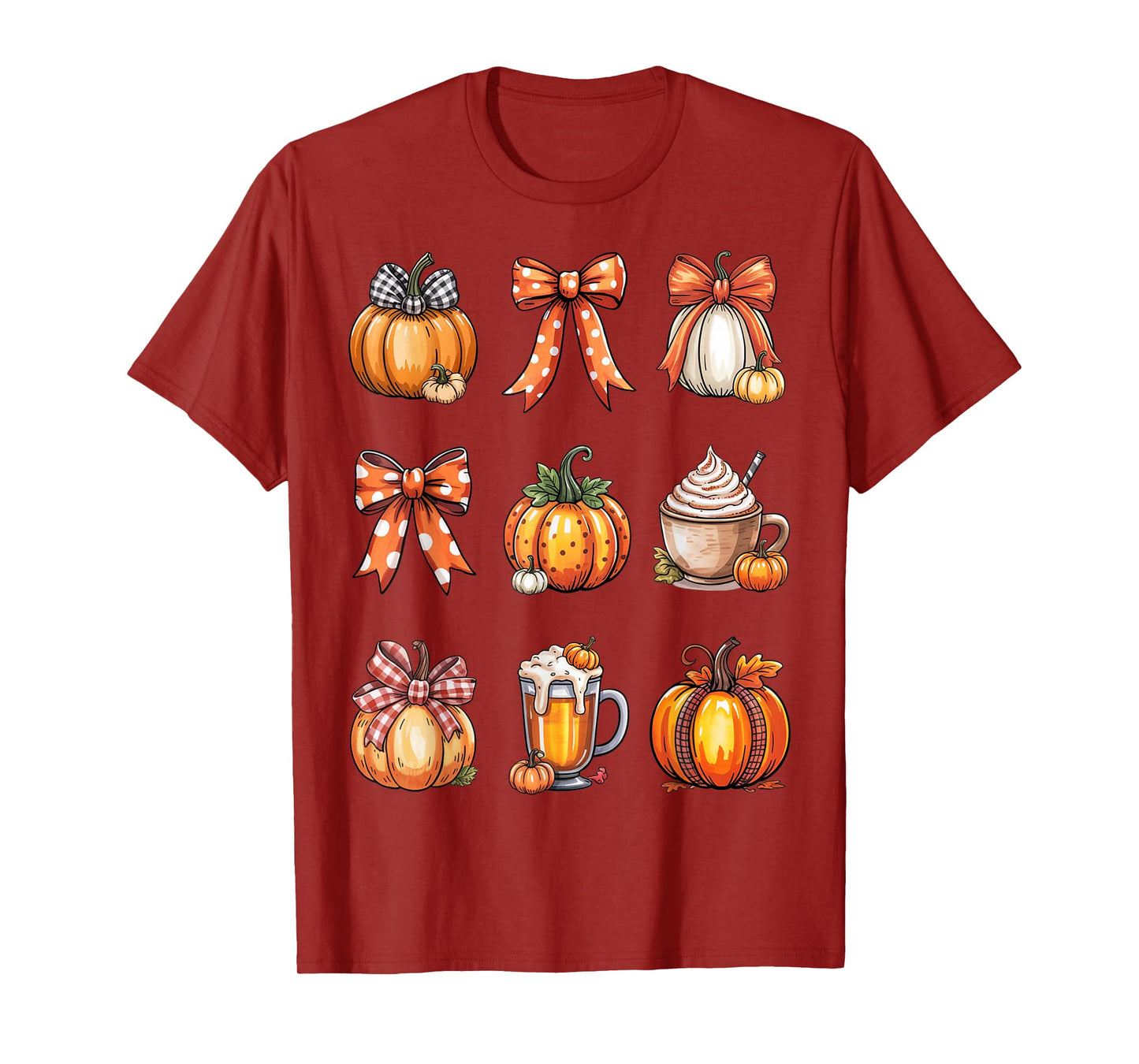 Retro Thanksgiving Pumpkin Coquette Bow Pumpkin Spice Plaid T-Shirt