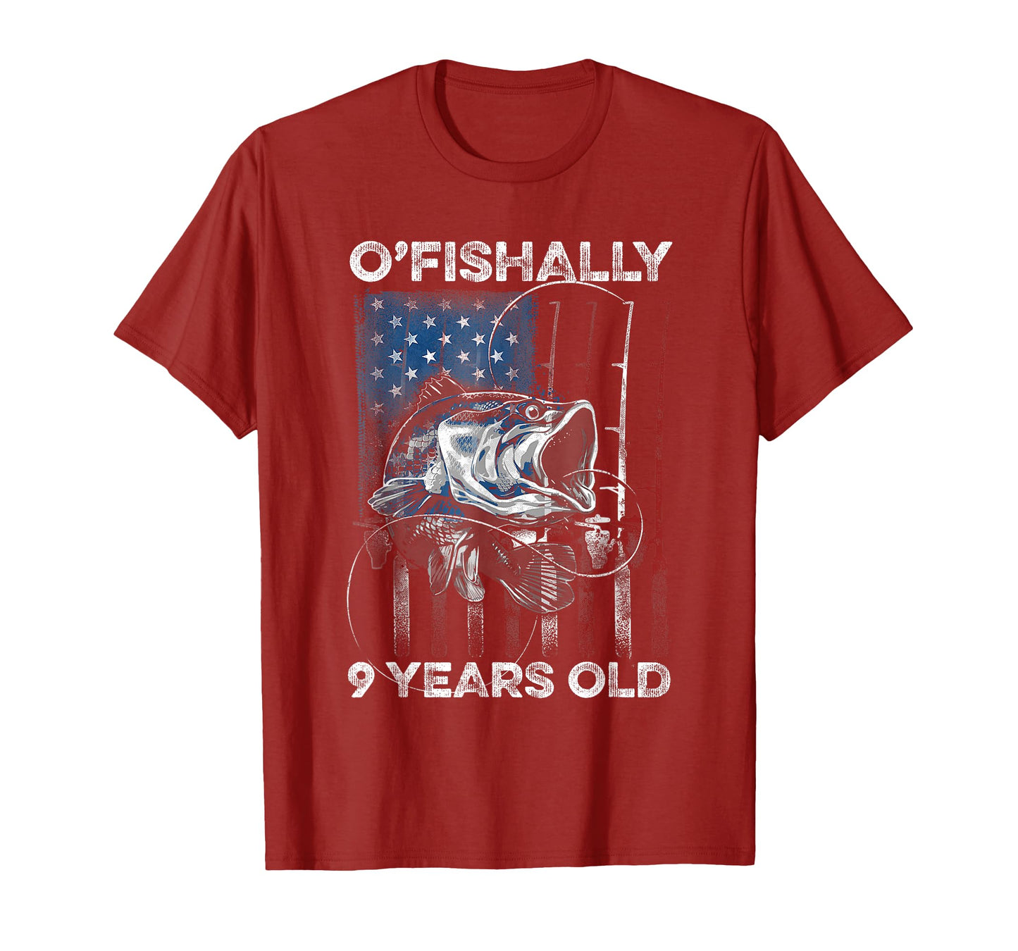 Ofishally 9 Year Old Shirt 9th Birthday Fishing US Flag T-Shirt
