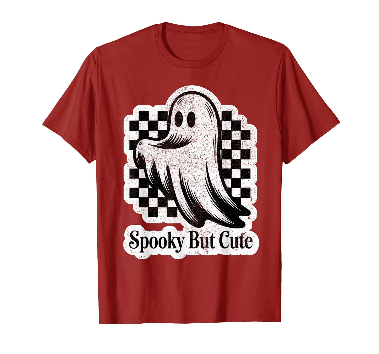 Spooky But Cute Ghost Checkerboard Style for Fall Halloween T-Shirt