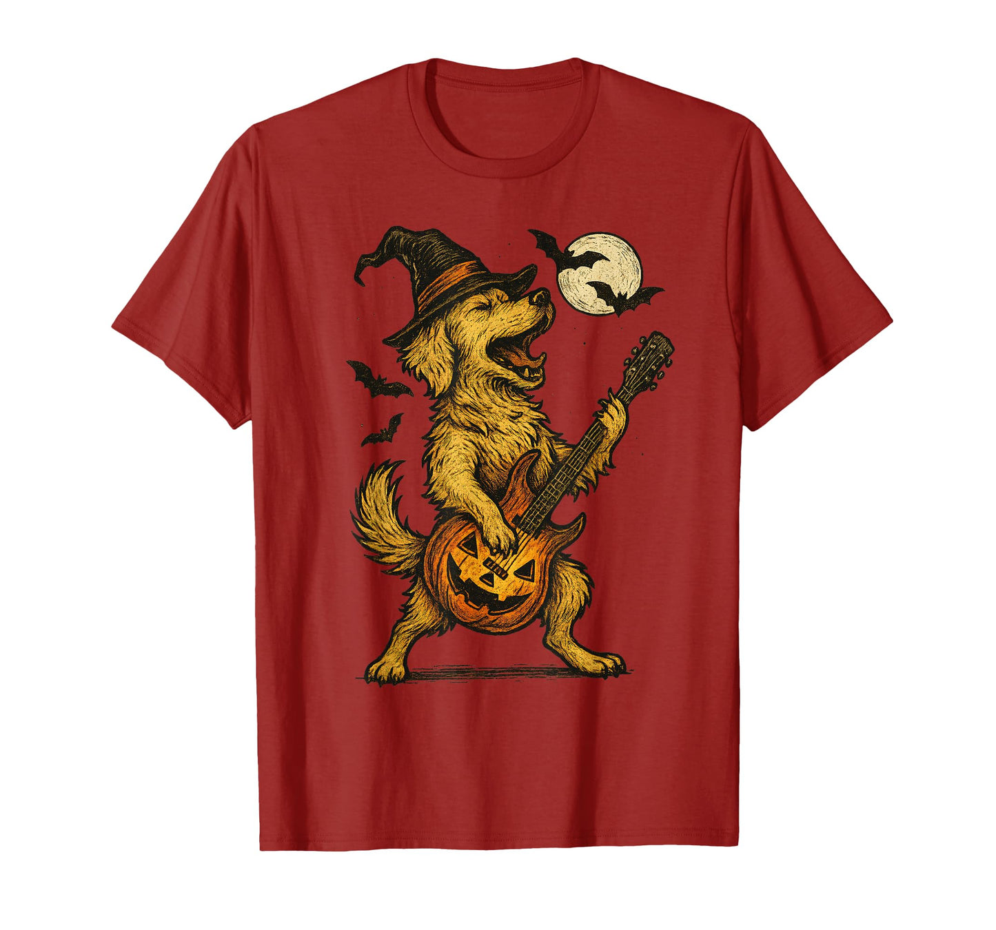 Halloween Golden Retriever Dog Playing Electric Guitar Rock T-Shirt