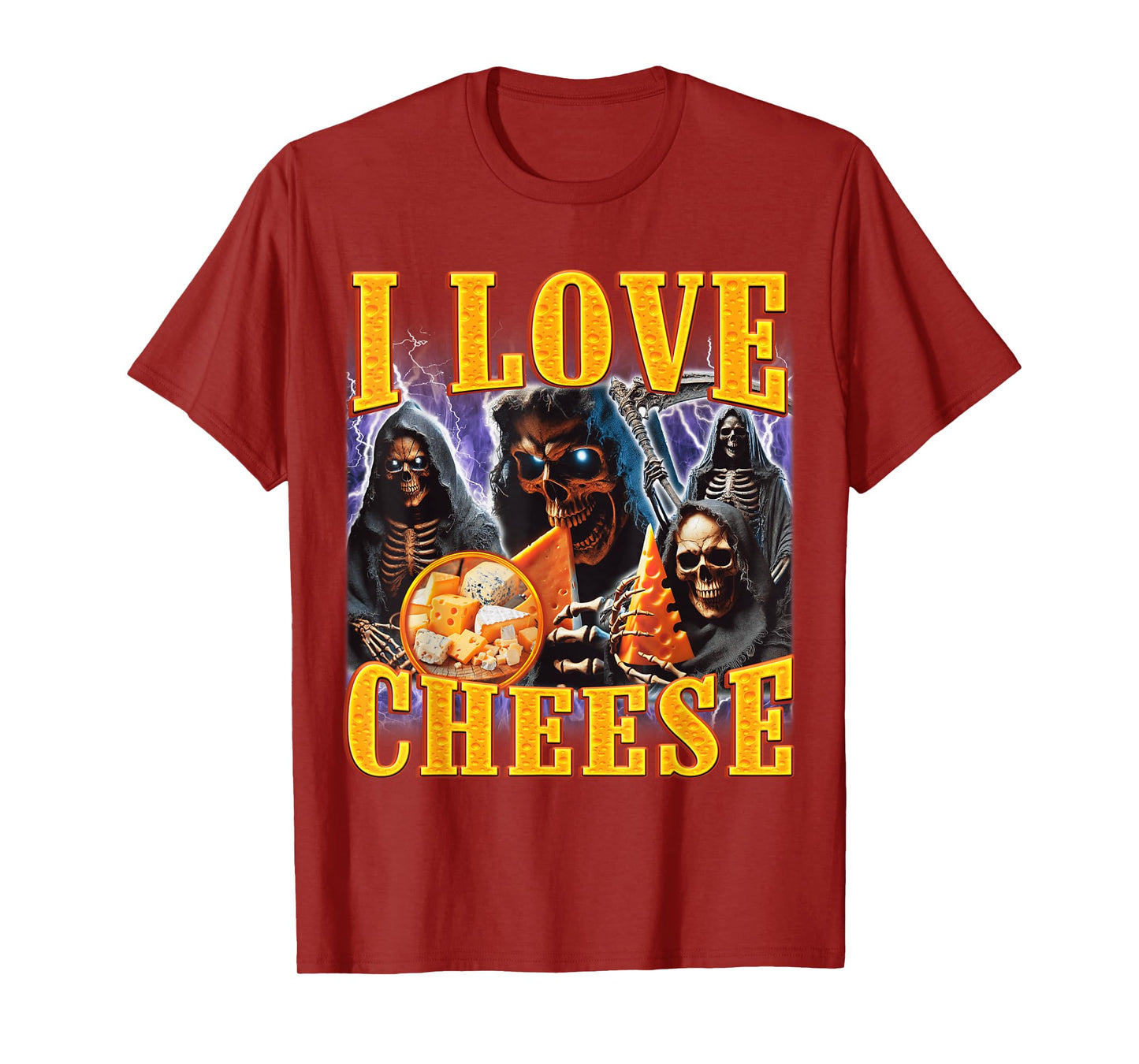 I Love Cheese Funny Skeleton Meme Weird T-Shirt