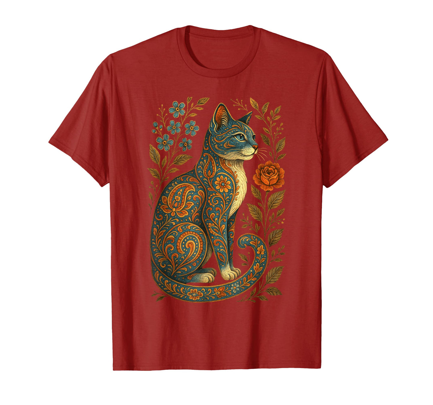 Cute Cat Lover Vintage Flowers Art Pattern Aesthetic T-Shirt