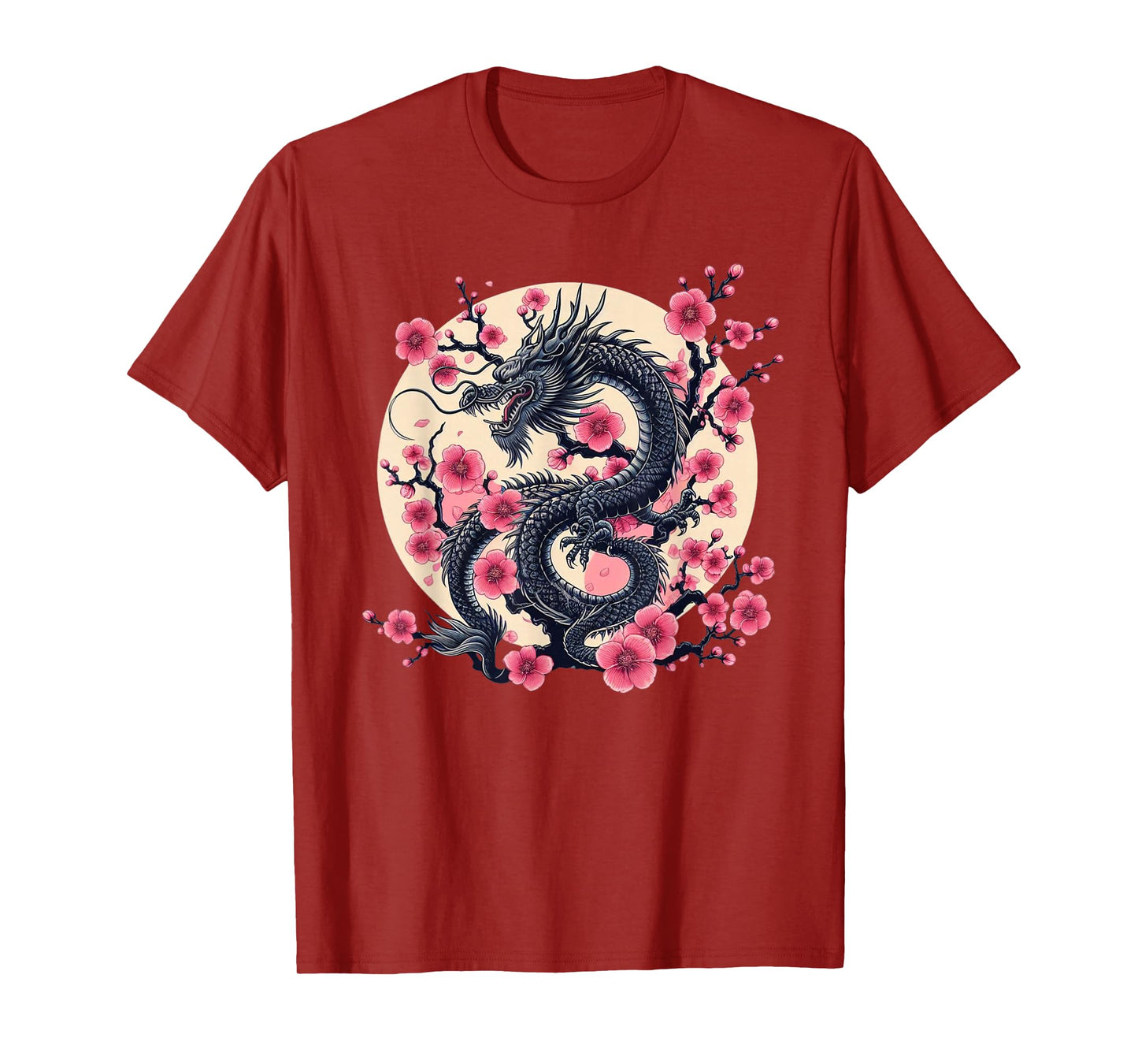 Vintage Chinese Dragon Asian Art Cherry Blossom Pink Flower T-Shirt