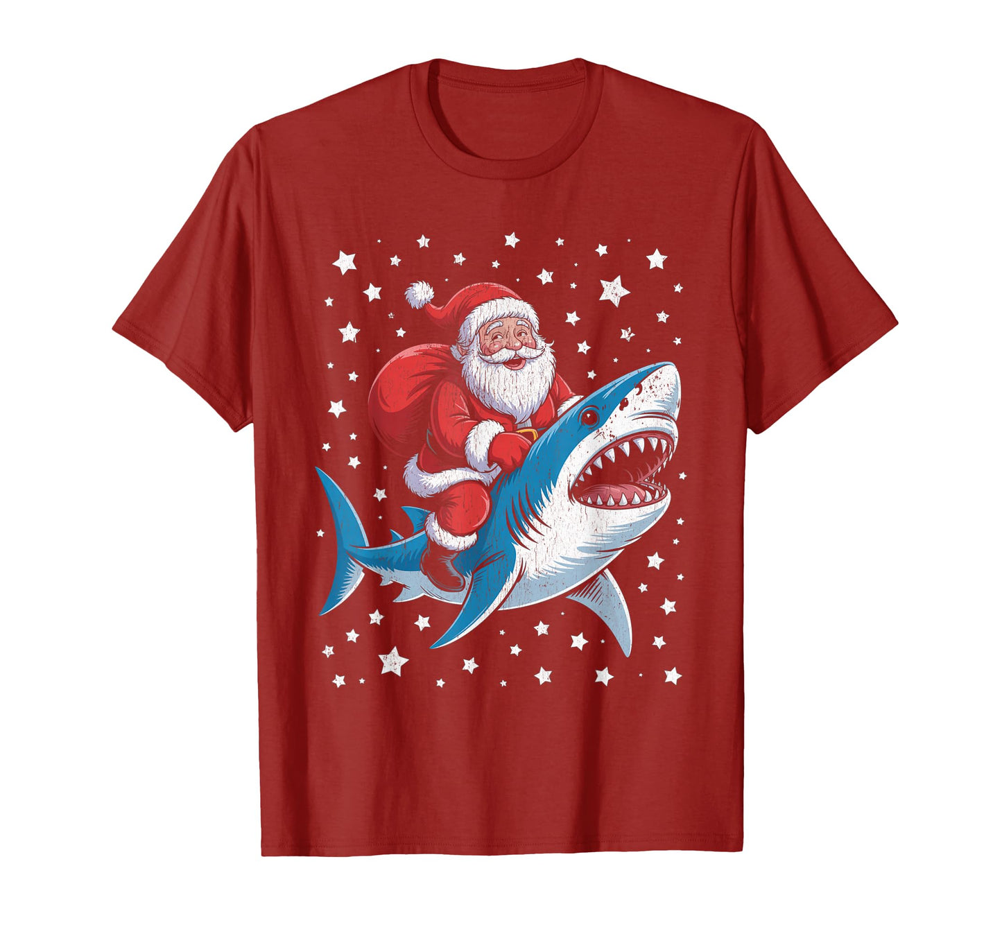 Funny Santa Riding Shark Christmas T-Shirt