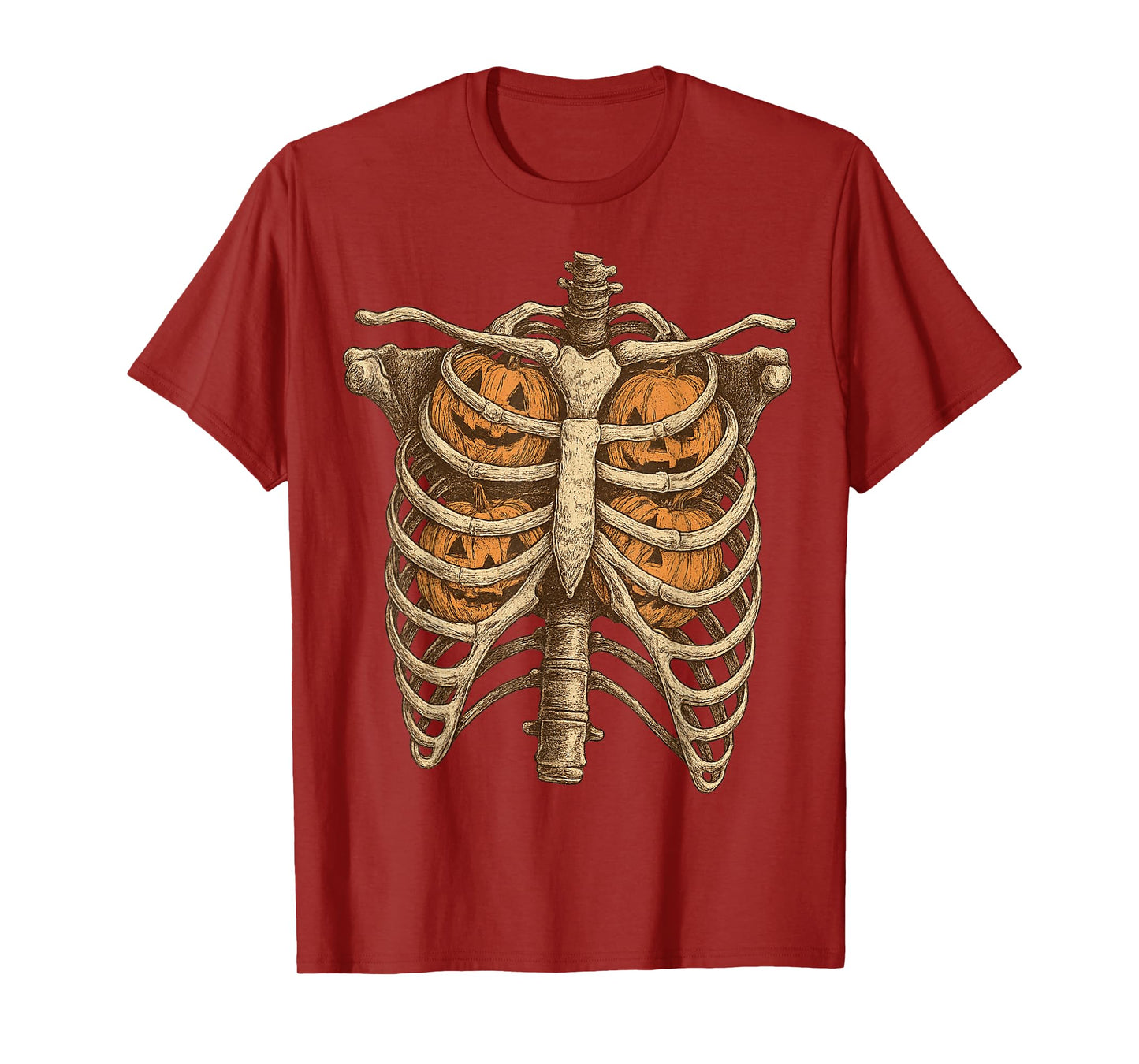 Halloween Pumpkin Ribcage Skeleton T-Shirt