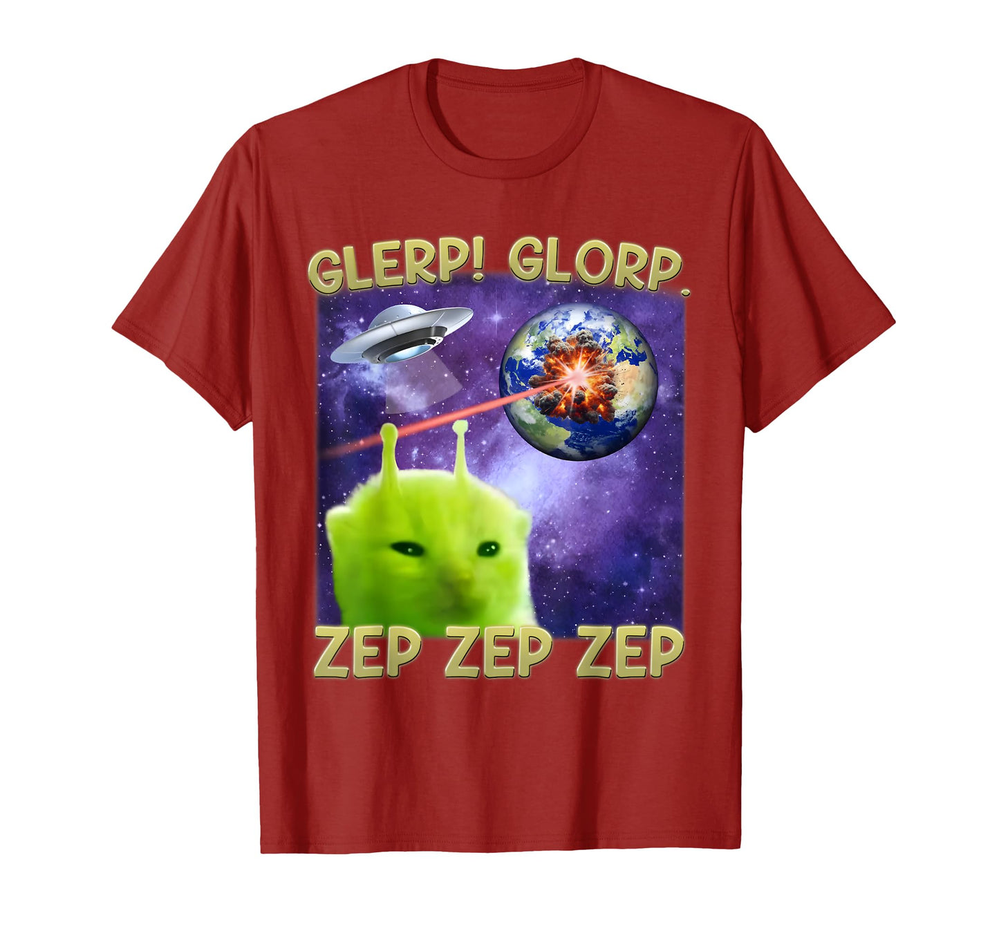 Glerp Glorp Funny Alien Cat Brainrot Dank Memes Men Women T-Shirt