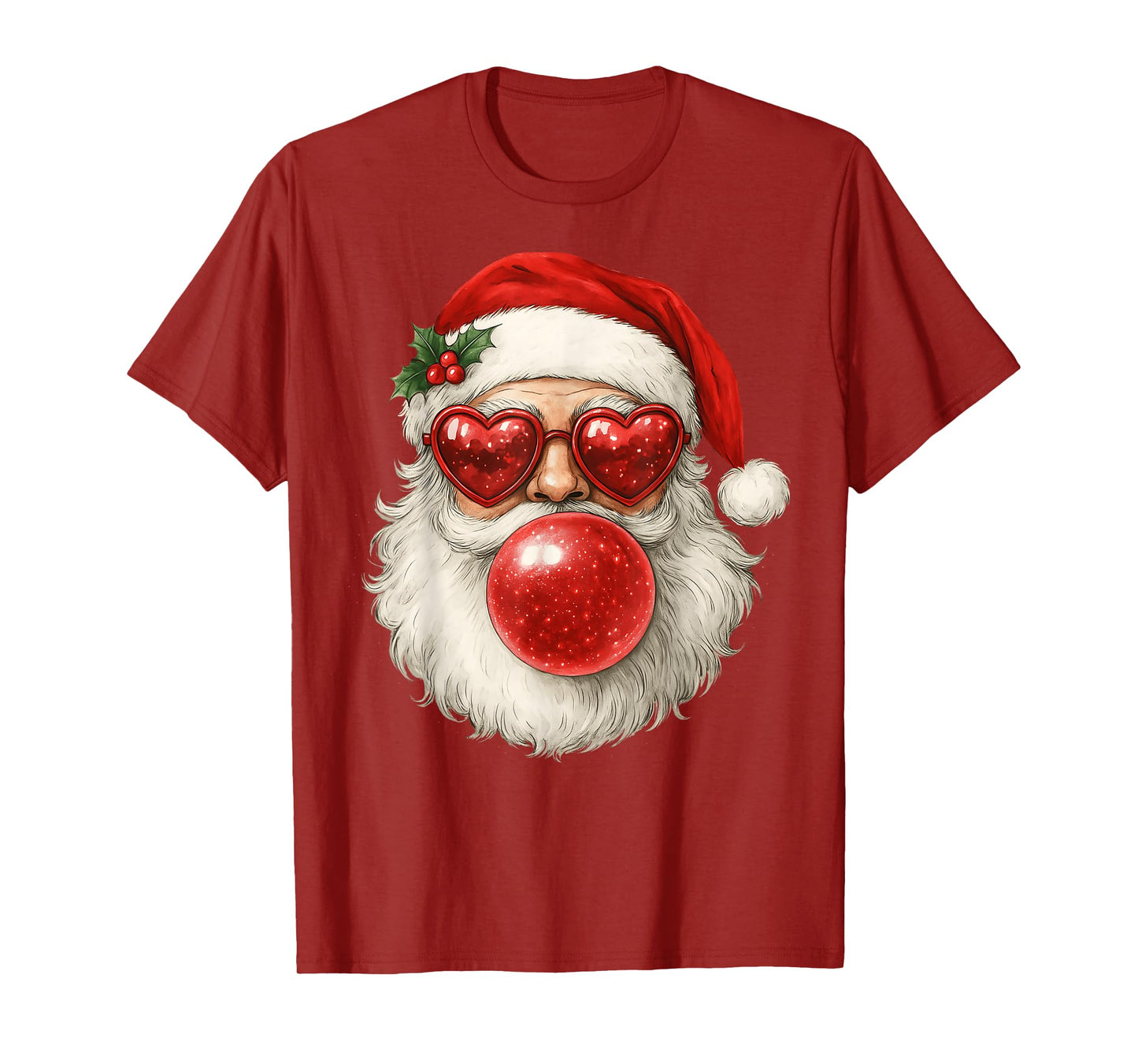 Red Santa Christmas Bubble Gum Sunglasses Vintage Retro T-Shirt